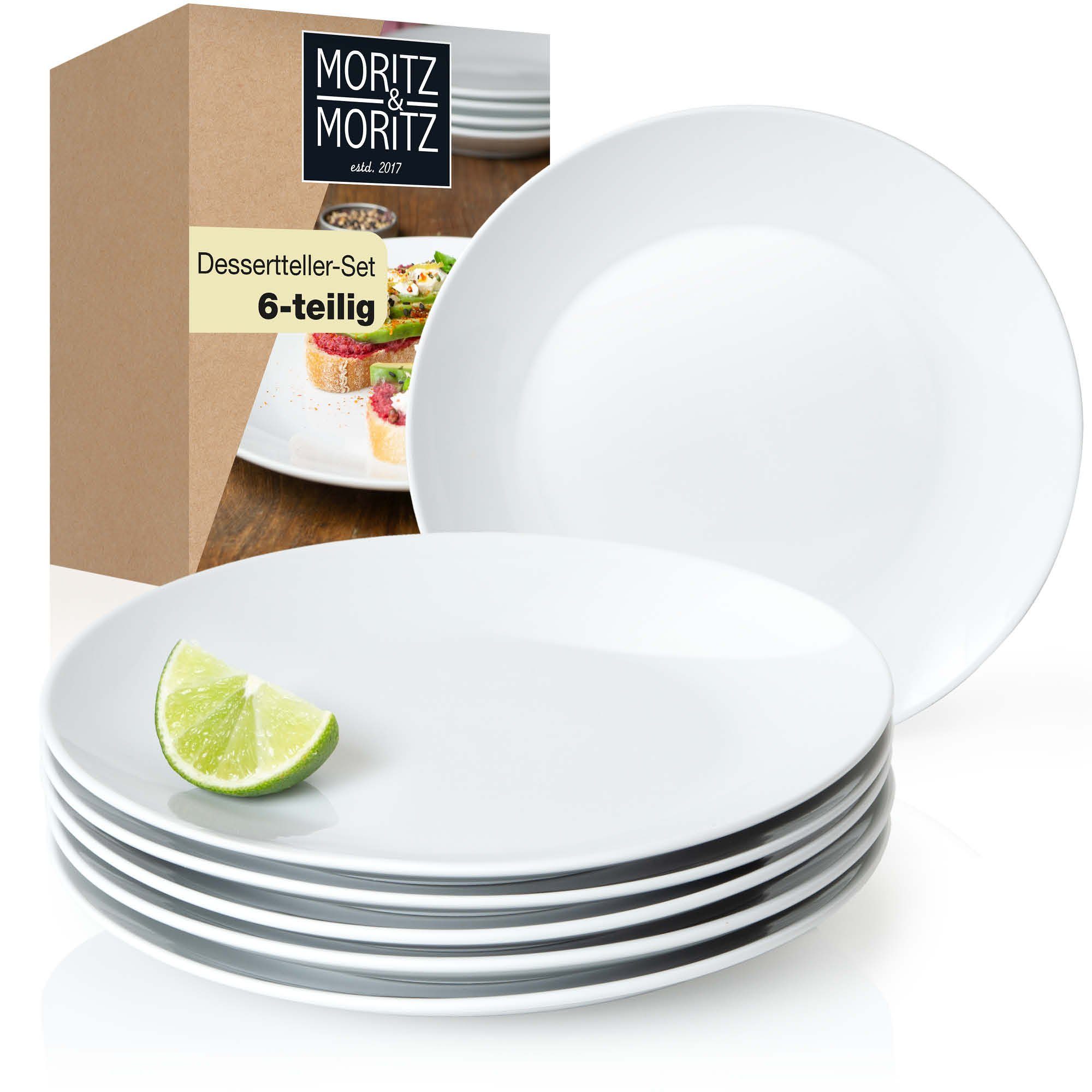 Moritz & Moritz Dessertteller Moritz & Moritz BASIC 6tlg Dessertteller Set weiß, (6 St), für 6 Personen - spülmaschinen- und mikrowellengeeignet