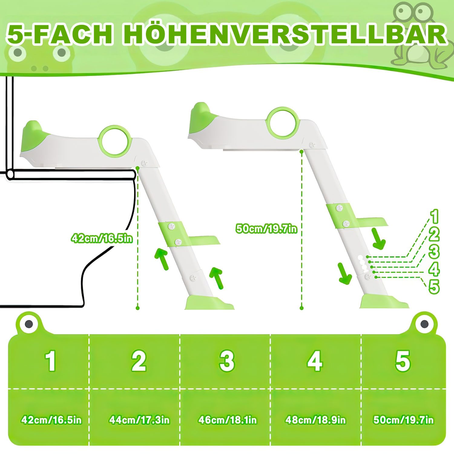 HEYHIPPO Toilet Trainer Children's Toilet Seat with Steps, Non-Slip, PU Upholstery, Foldable, Children's Toilet Trainer, Non-Slip, Ergonomic, Grey-Green, 59x38x34cm