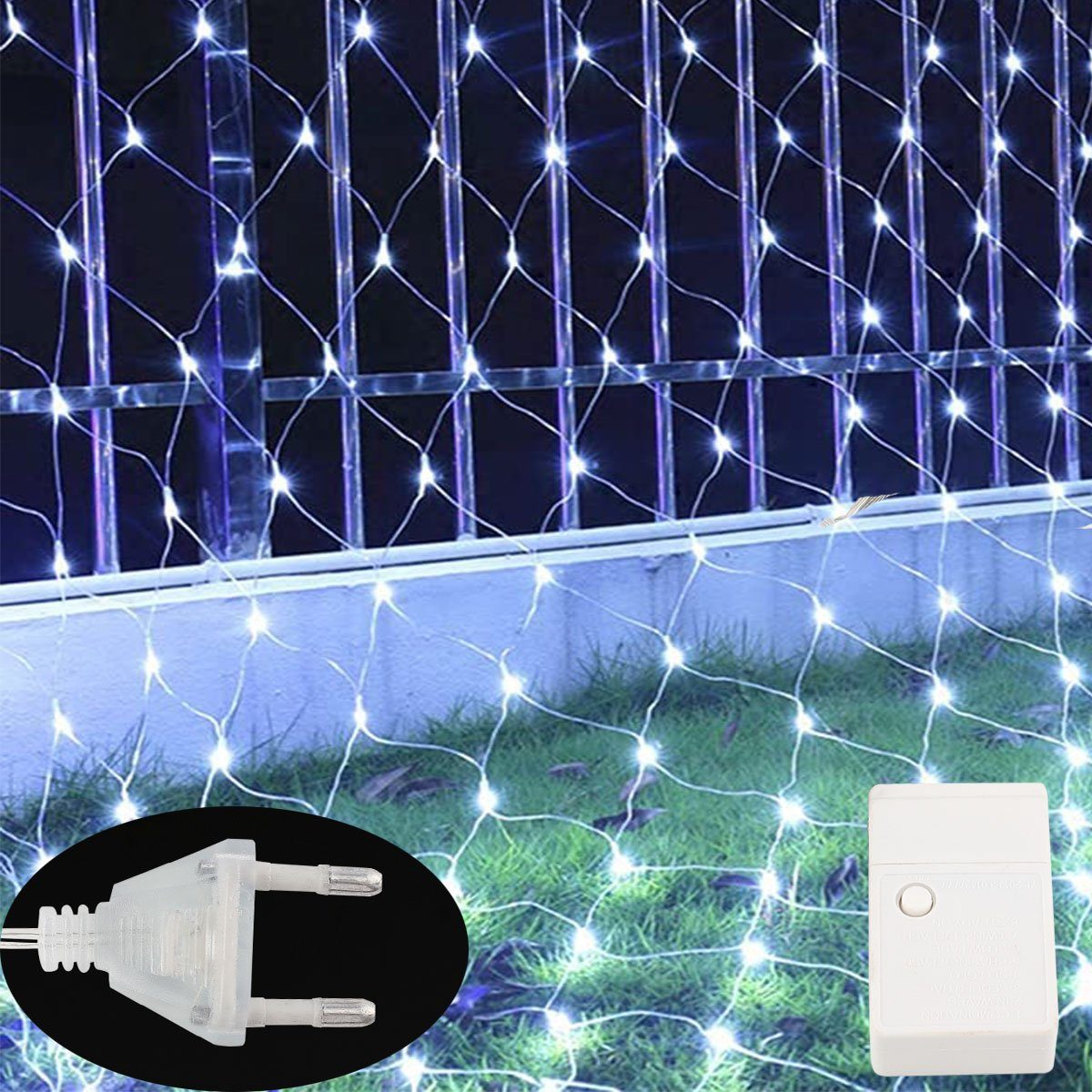 LETGOSPT Kontrolleur, Netzlicht mit Mesh LED-Lichternetz Lichterkette Lichtervorhang LED Kaltweiß