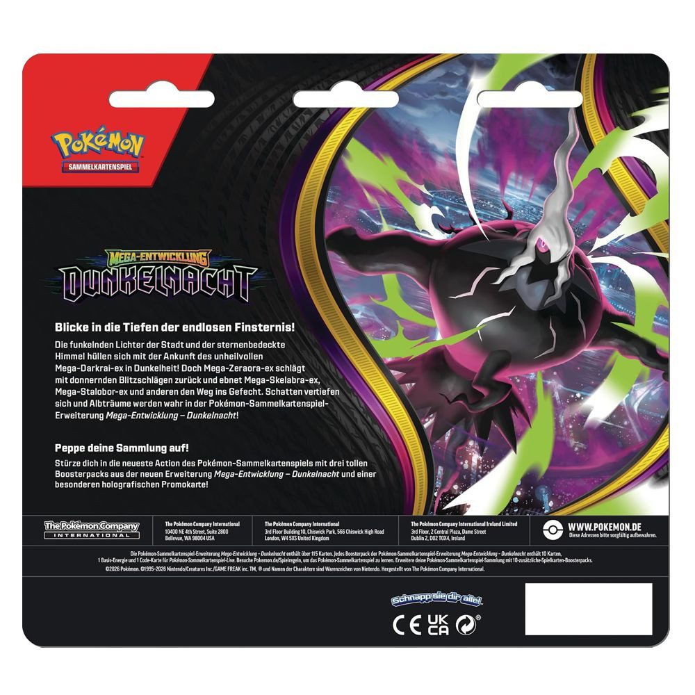 POKÉMON Sammelkarte Dunkelnacht 3 Booster-Packs Pokemon Sammel-Karten deutsch