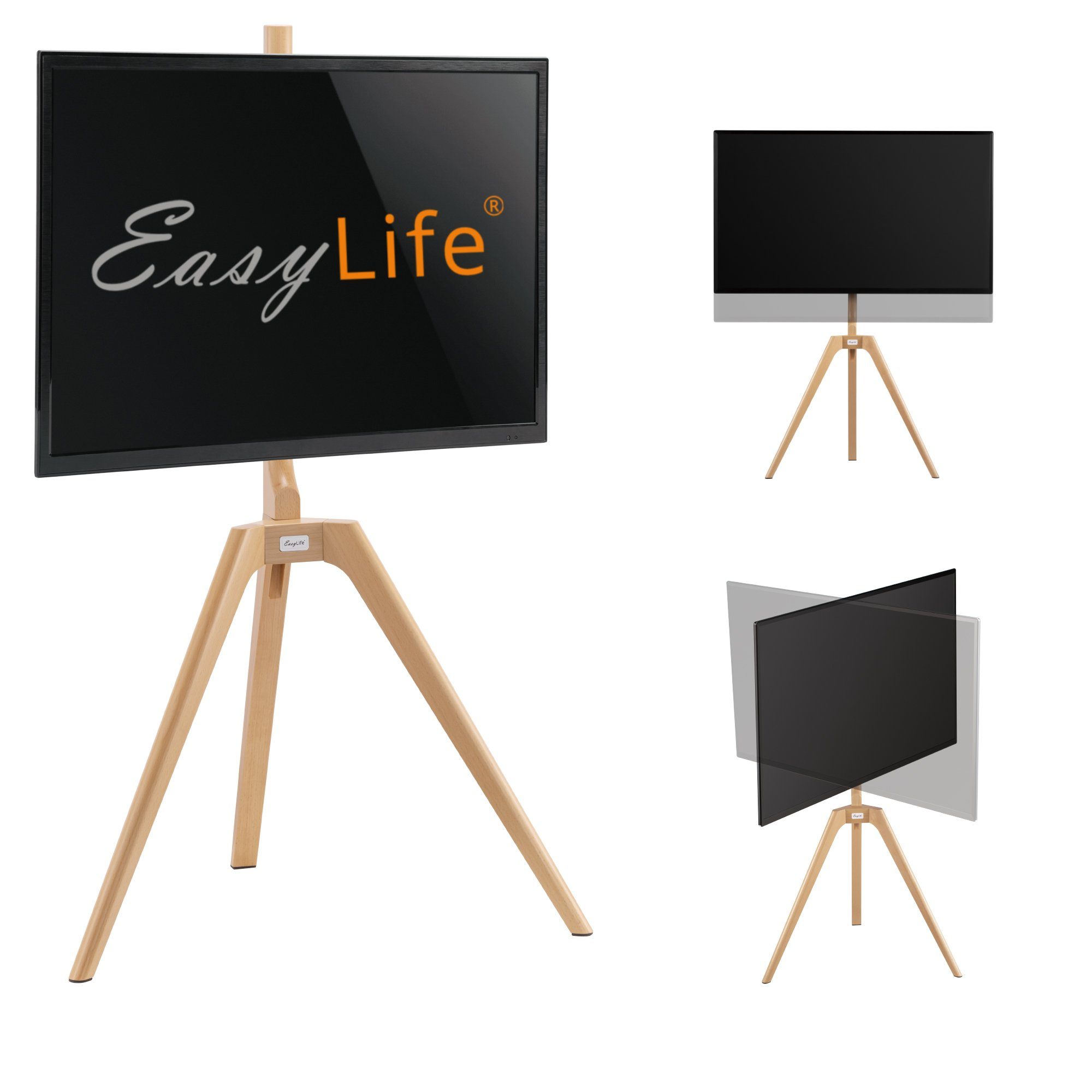 EasyLife TV-Ständer STAFFELEI TV-Stativ 45-65", Schwenkbar VESA 400x400 (Schwarz/Buche), (bis 65 Zoll)