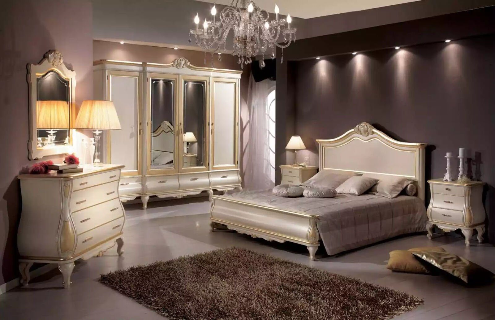JVmoebel Kleiderschrank Klassischer Luxus Weißer Viertüriger (1-St., Kleiderschrank) Schlafzimmerschrank Italy in Neu Made