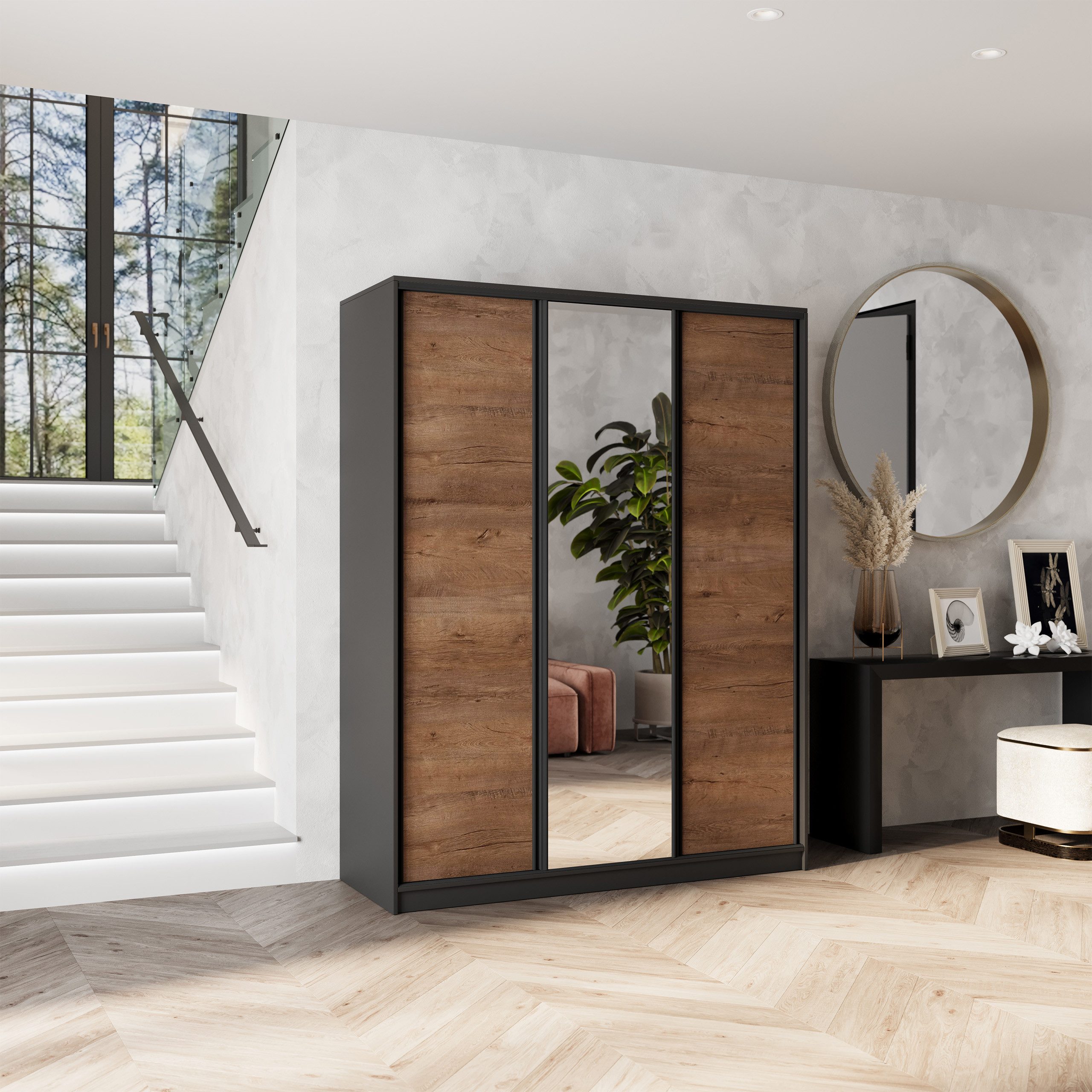 Masseno Schwebetürenschrank SORE Kleiderschrank mit Spiegel und Schubladen günstig online kaufen