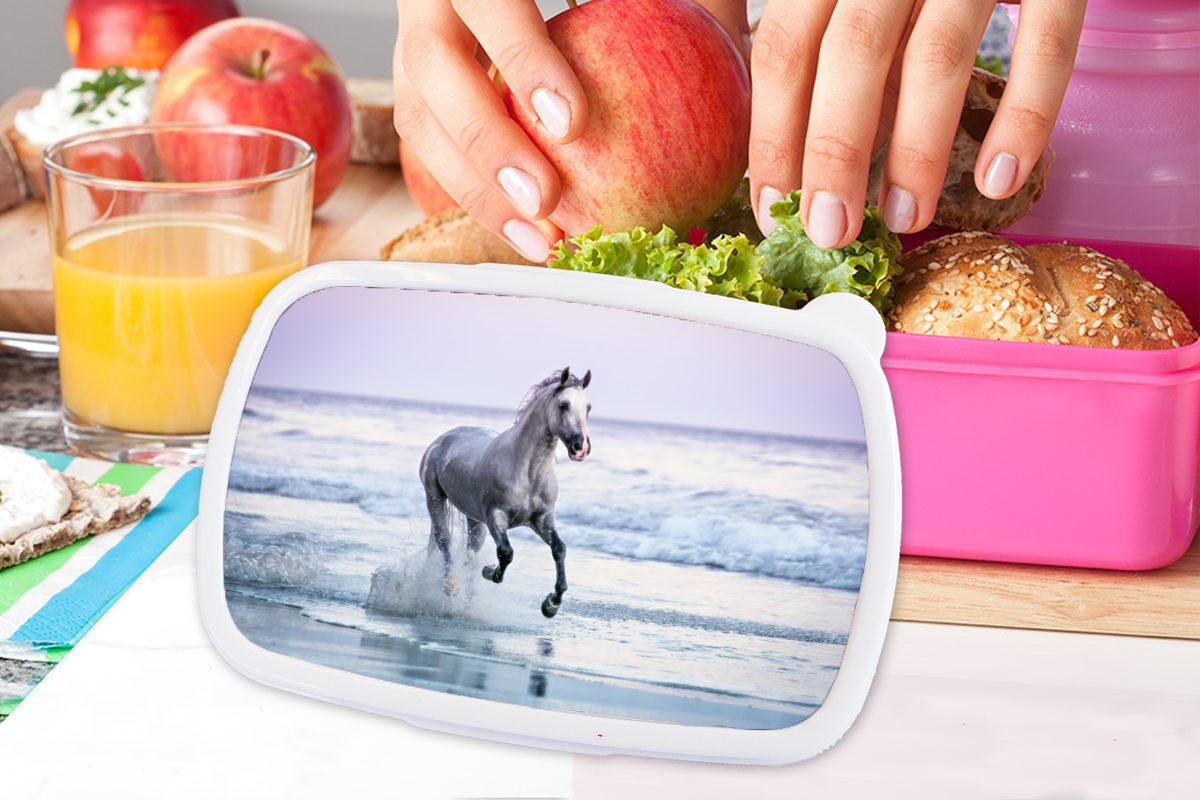 MuchoWow Lunchbox Pferd - Snackbox, Pilz (2-tlg), Kunststoff, Erwachsene, Brotbox Kinder, Strand, Kunststoff Mädchen, - rosa für Brotdose
