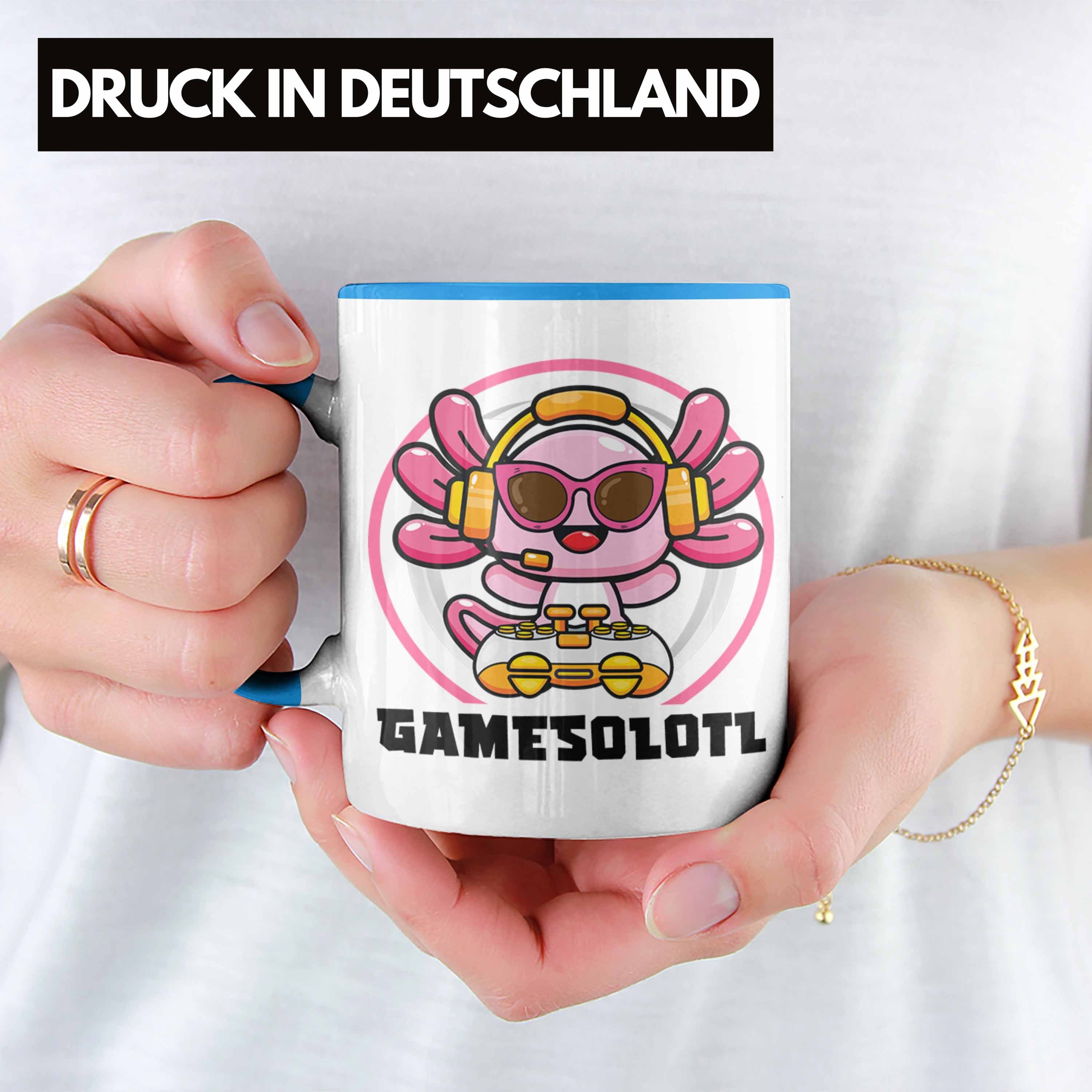 Trendation Tasse Trendation - Gamer Geschenk Lustig Axolotl Tiere Schwanzlurch Blau Grafik Geschenkidee Tasse