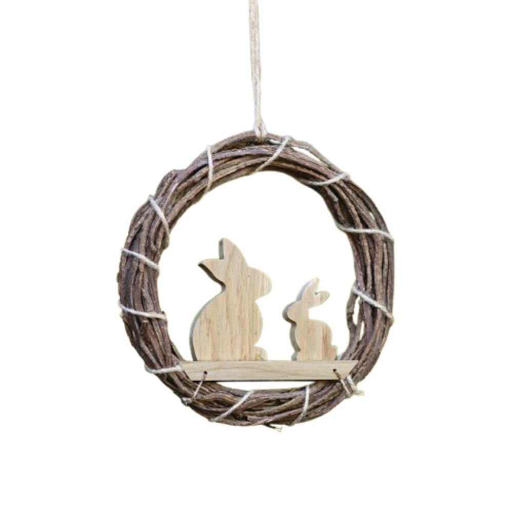 Home-trends24.de Osterkranz Hasenpaar Osterdeko Osterhase Deko Kranz Ostern Holz 25cm