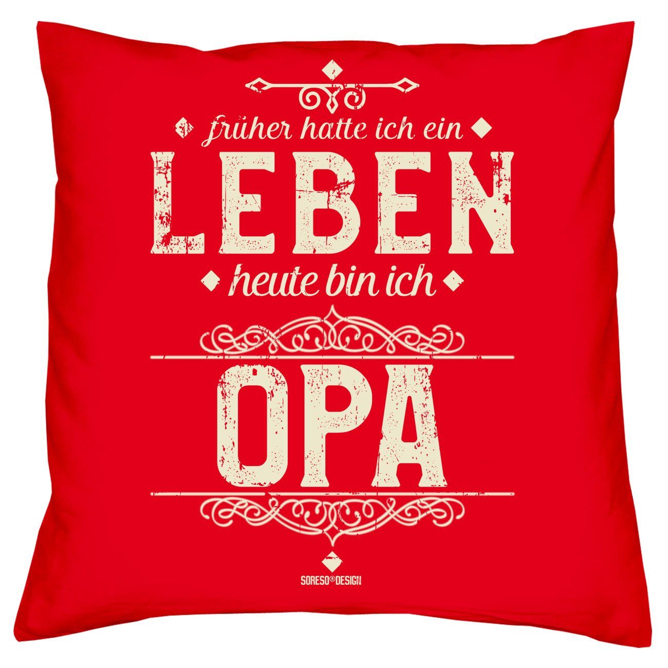 Soreso® Dekokissen Kissen Heute bin ich Opa & Urkunde für den Weltbesten Opa, Vatertagsgeschenk Opa Großvater rot