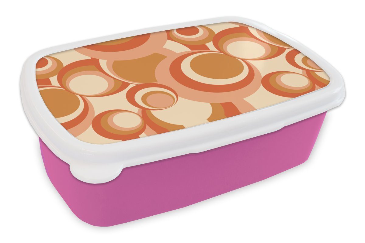 MuchoWow Lunchbox Kreis - Retro - Muster, Kunststoff, (2-tlg), Brotbox für Erwachsene, Brotdose Kinder, Snackbox, Mädchen, Kunststoff rosa