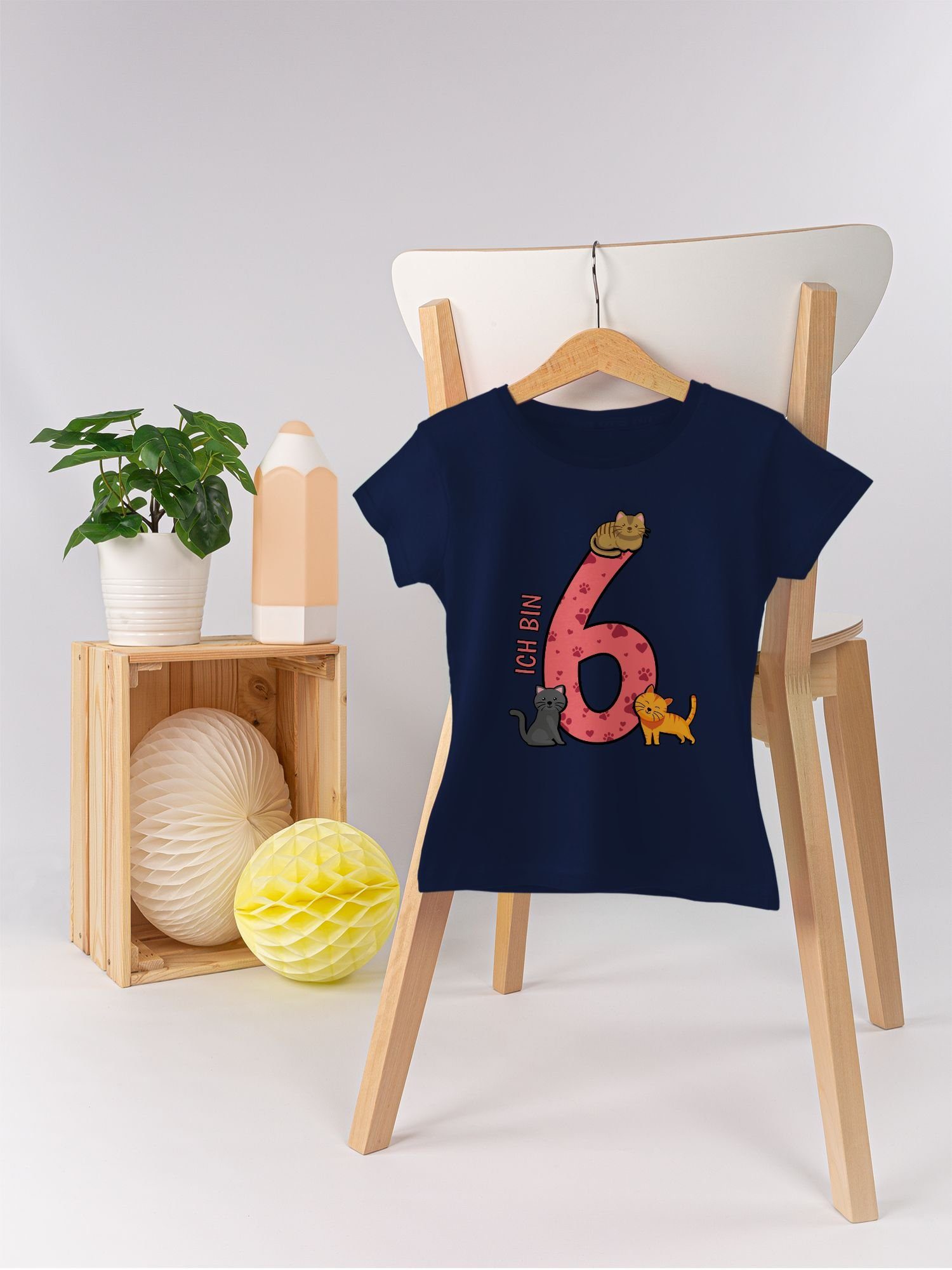 Shirtracer T-Shirt Katzen Sechster Dunkelblau 3 Geburtstag 6
