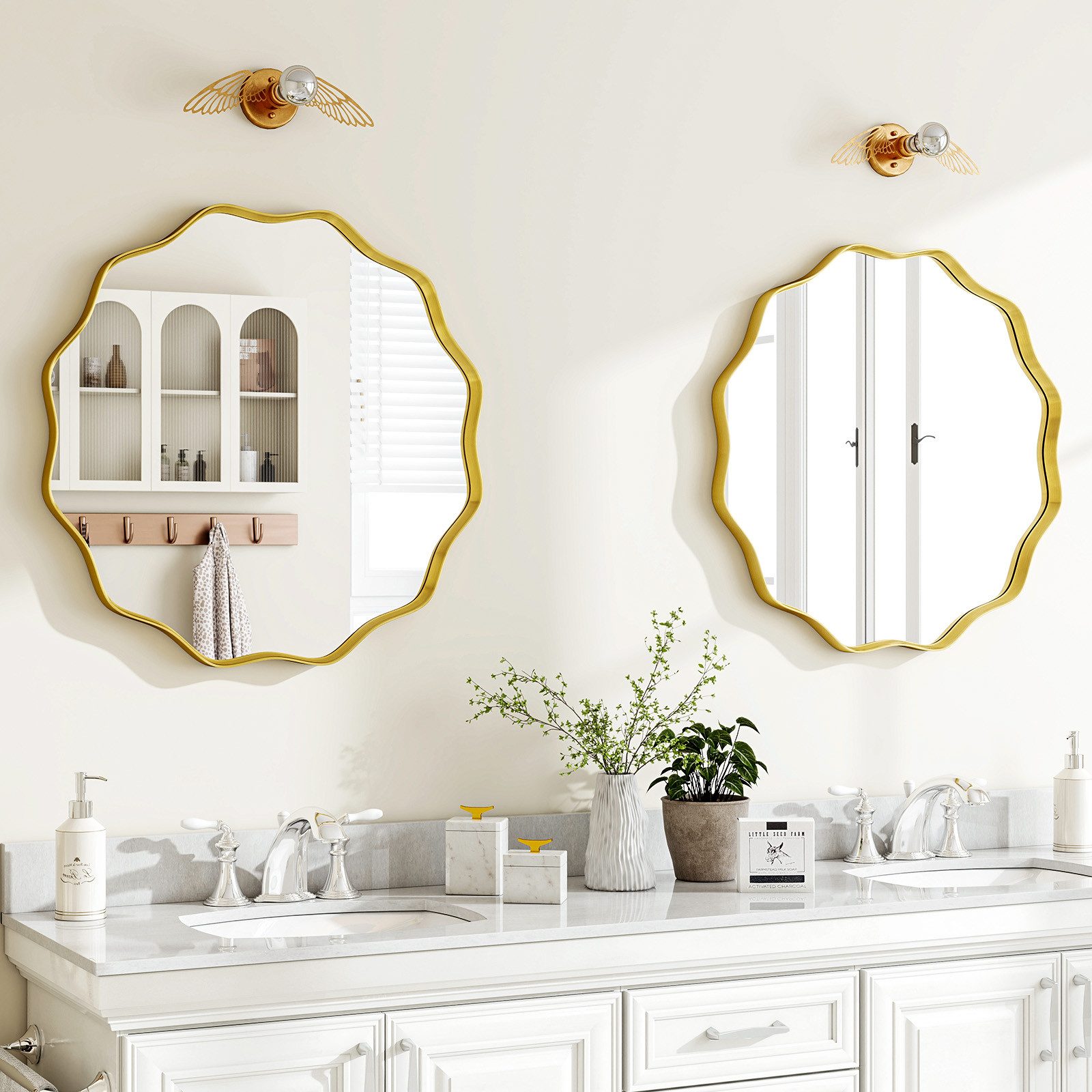 BEAUTYPEAK Dekospiegel Wellenförmiger runder dekorativer Wandspiegel