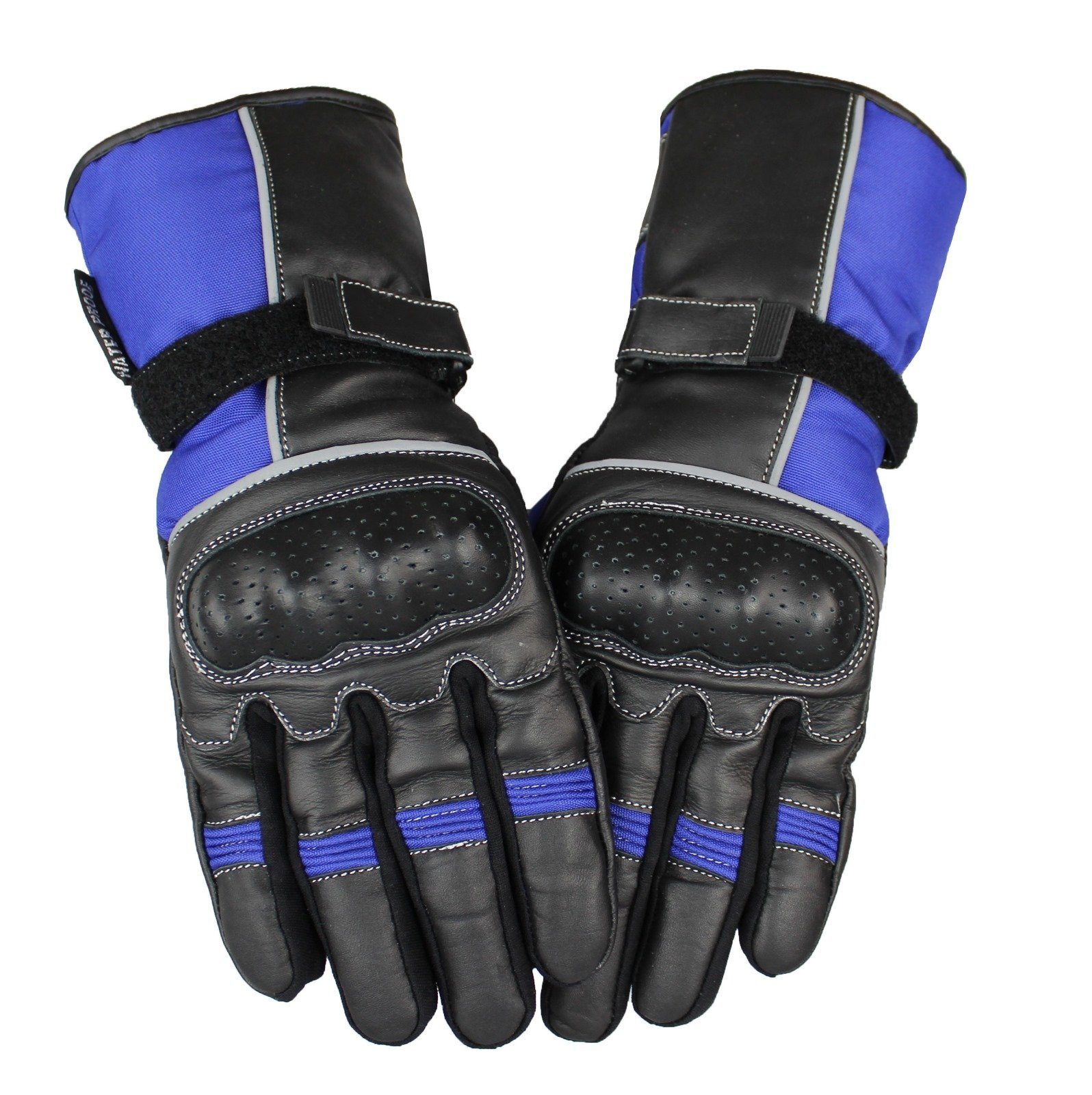 Alpha Speeds Motorradhandschuhe Biker Handschuhe Racing Custom Handschuhe für Winter Blau (Touchscreen Funktion) Wasserdicht + Winddicht + Atmungsaktiv + Reflektierende Material