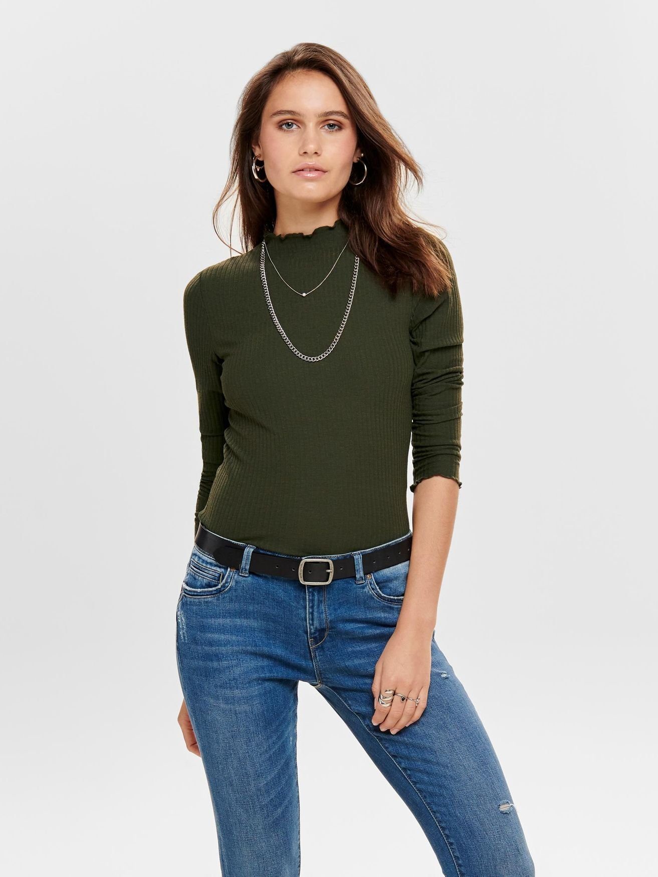 ONLY T-Shirt ONLEMMA L/S HIGH NECK TOP NOOS JRS - 15180040 (1-tlg) 3878 in  Dunkelgrün