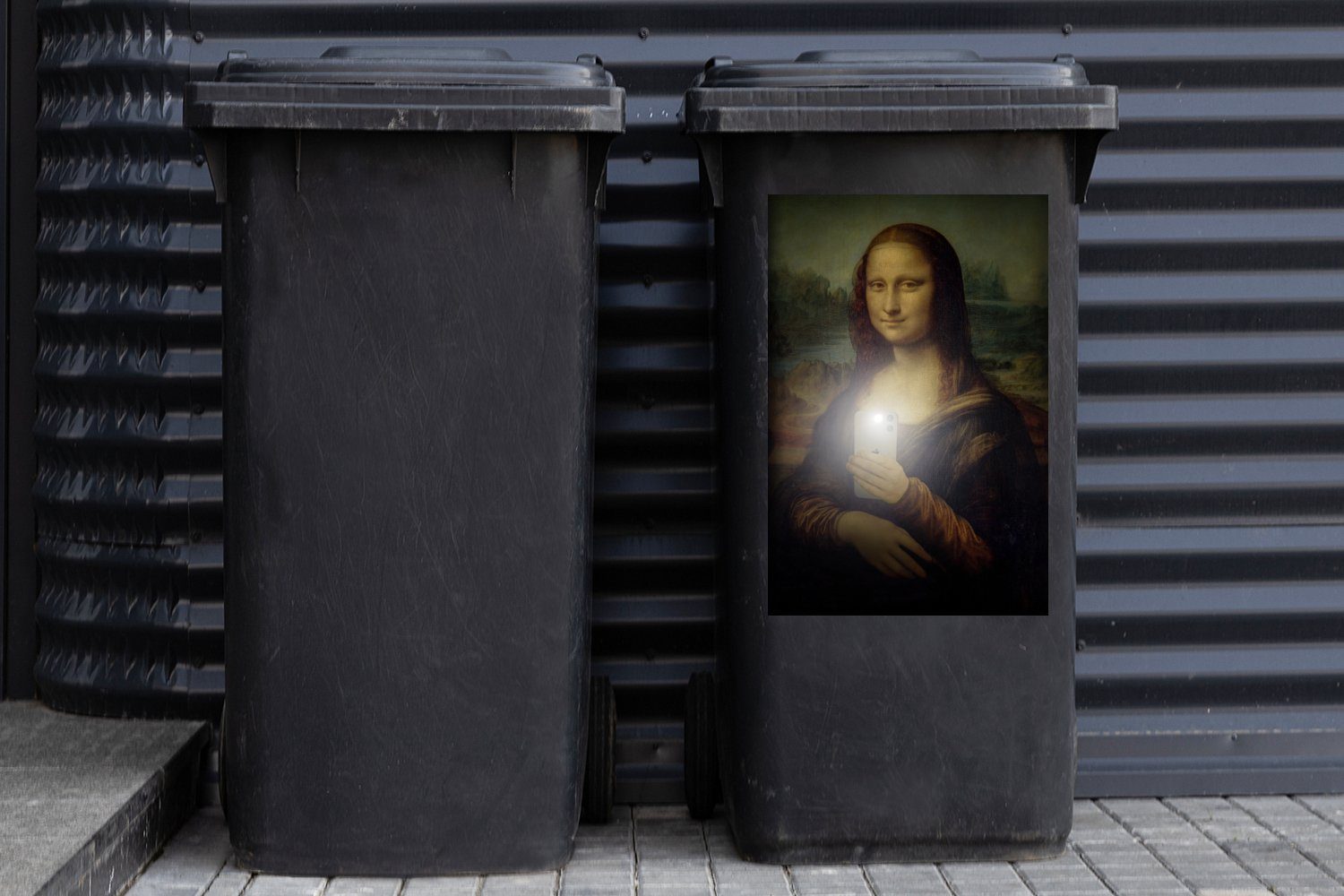 - Sticker, Container, - MuchoWow Da Mona Lisa Wandsticker St), Vinci Abfalbehälter Mülltonne, Mülleimer-aufkleber, Telefon (1