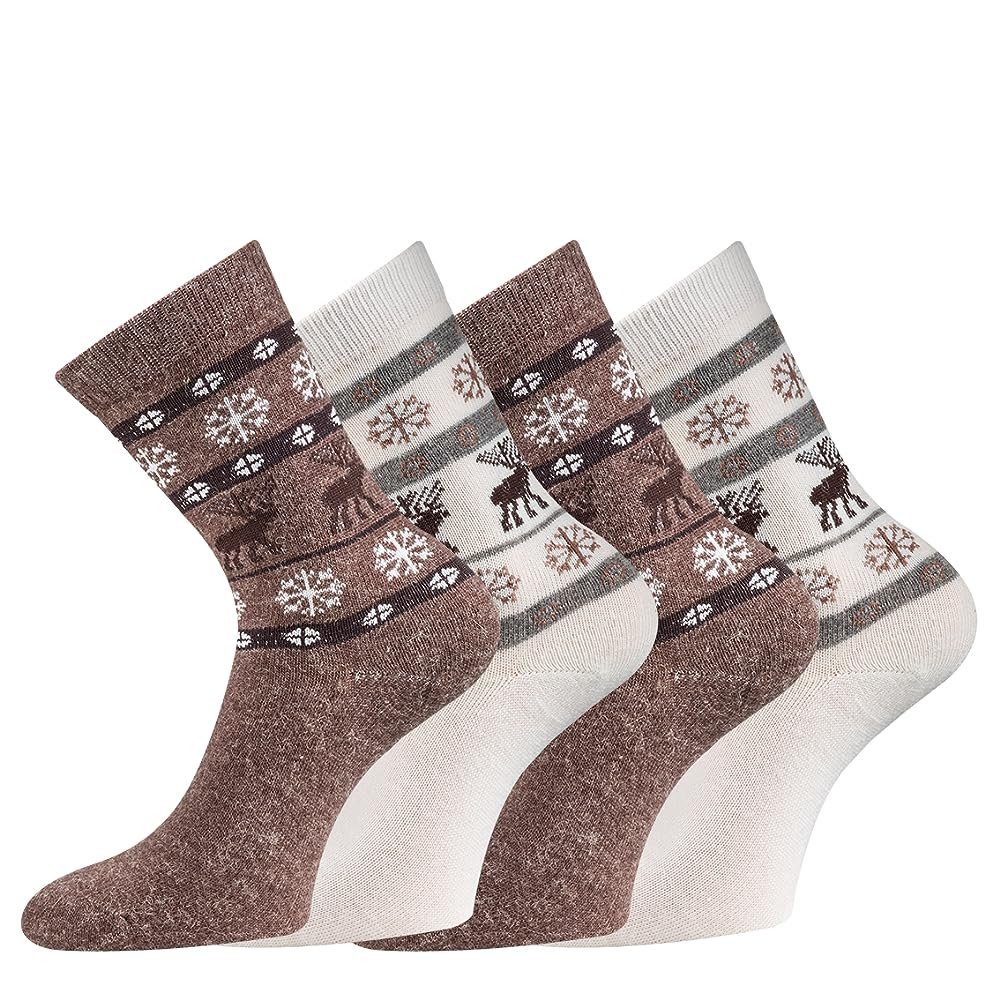 FussFreunde Socken 2 Paar Socken mit Alpaka-Wolle Skandinavien Style für Damen & Herren Braun/Wollweiß