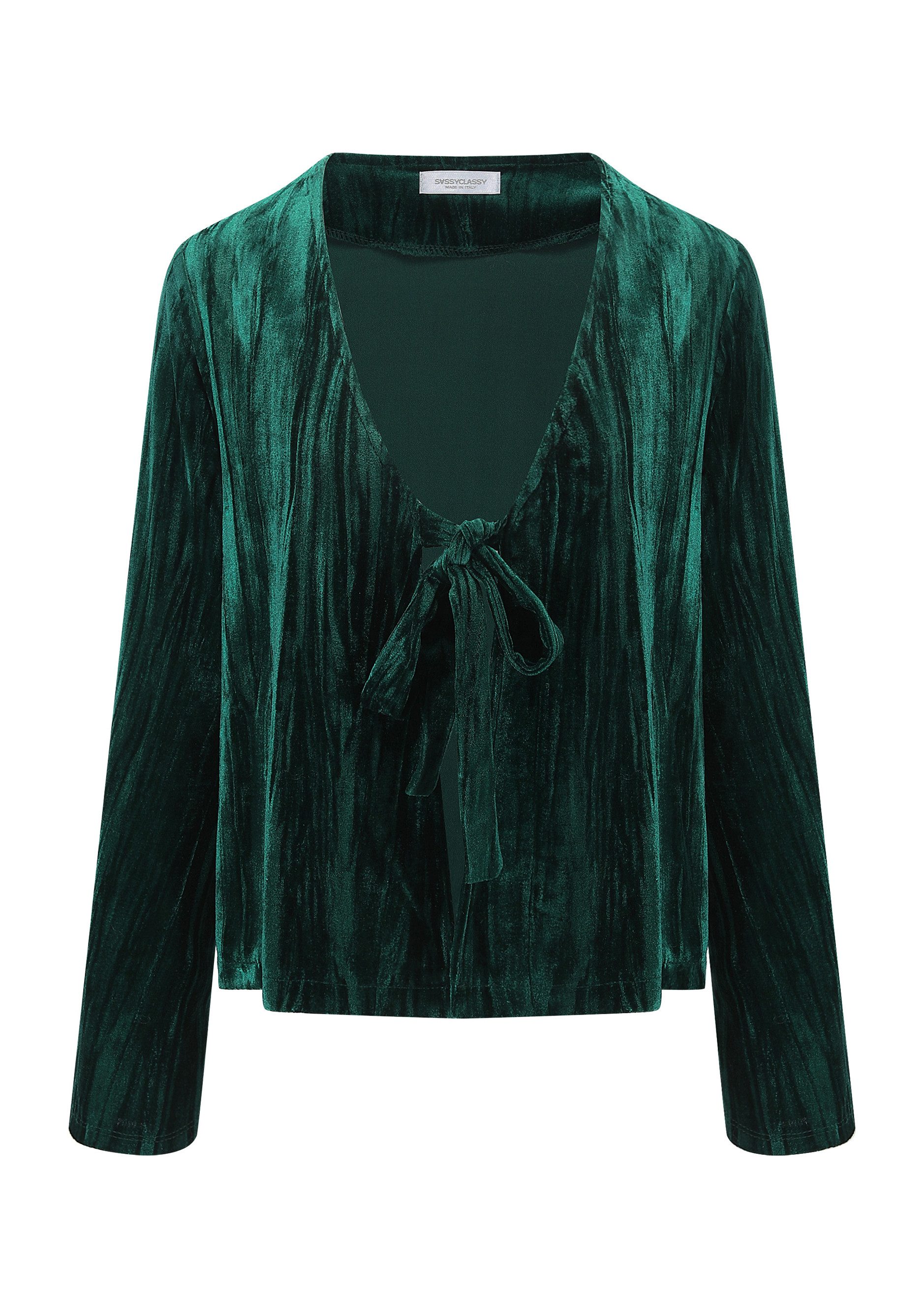 SASSYCLASSY Cardigan Moderne Damen Samtjacke mit Bindebändern Femininer Sam günstig online kaufen