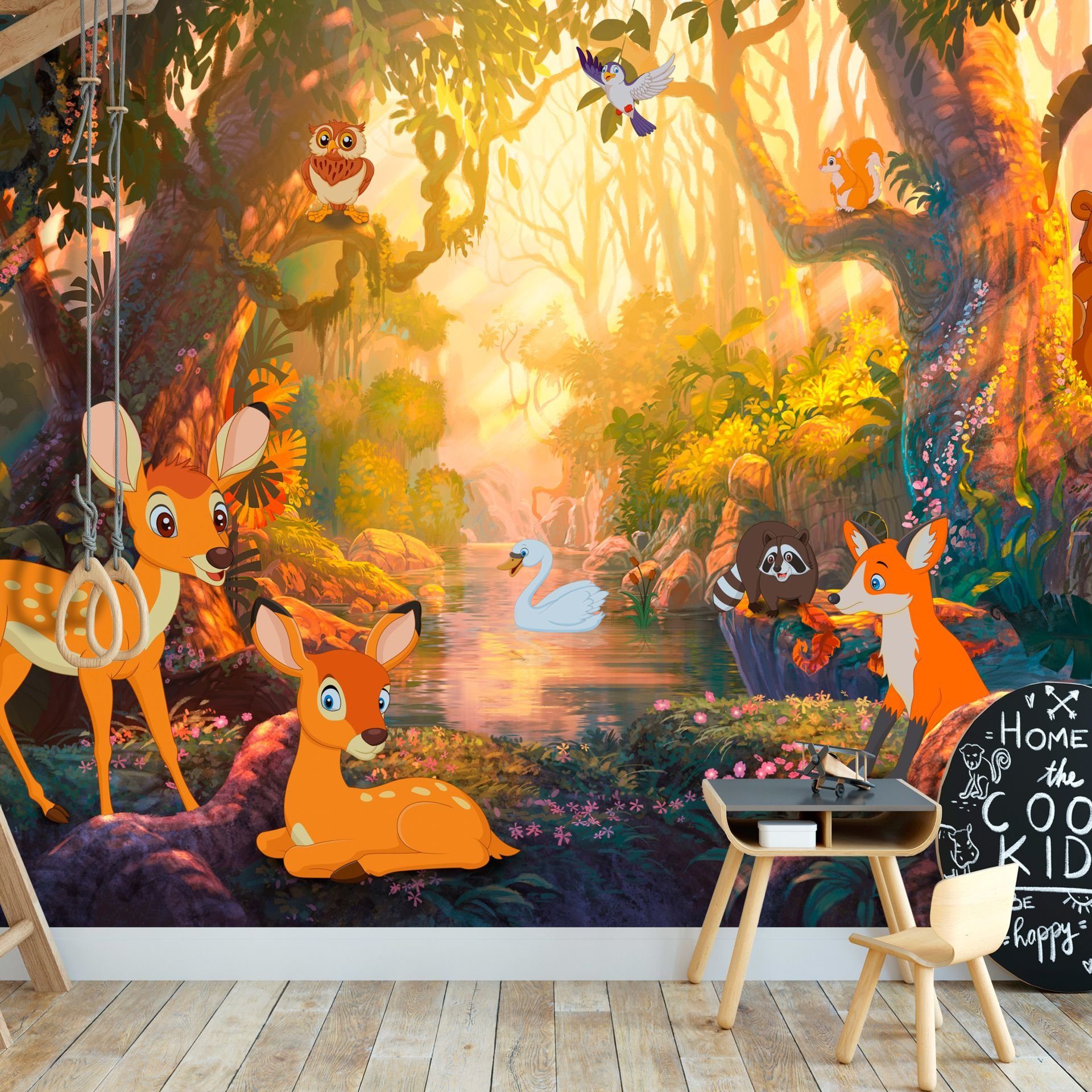 KUNSTLOFT Vliestapete Animals in the Forest 1.47x1.05 m, halb-matt, matt, lichtbeständige Design Tapete