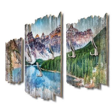 Kreative Feder Wandgarderobe Kanada Moraine Lake, Dreiteilige Wandgarderobe aus Holz