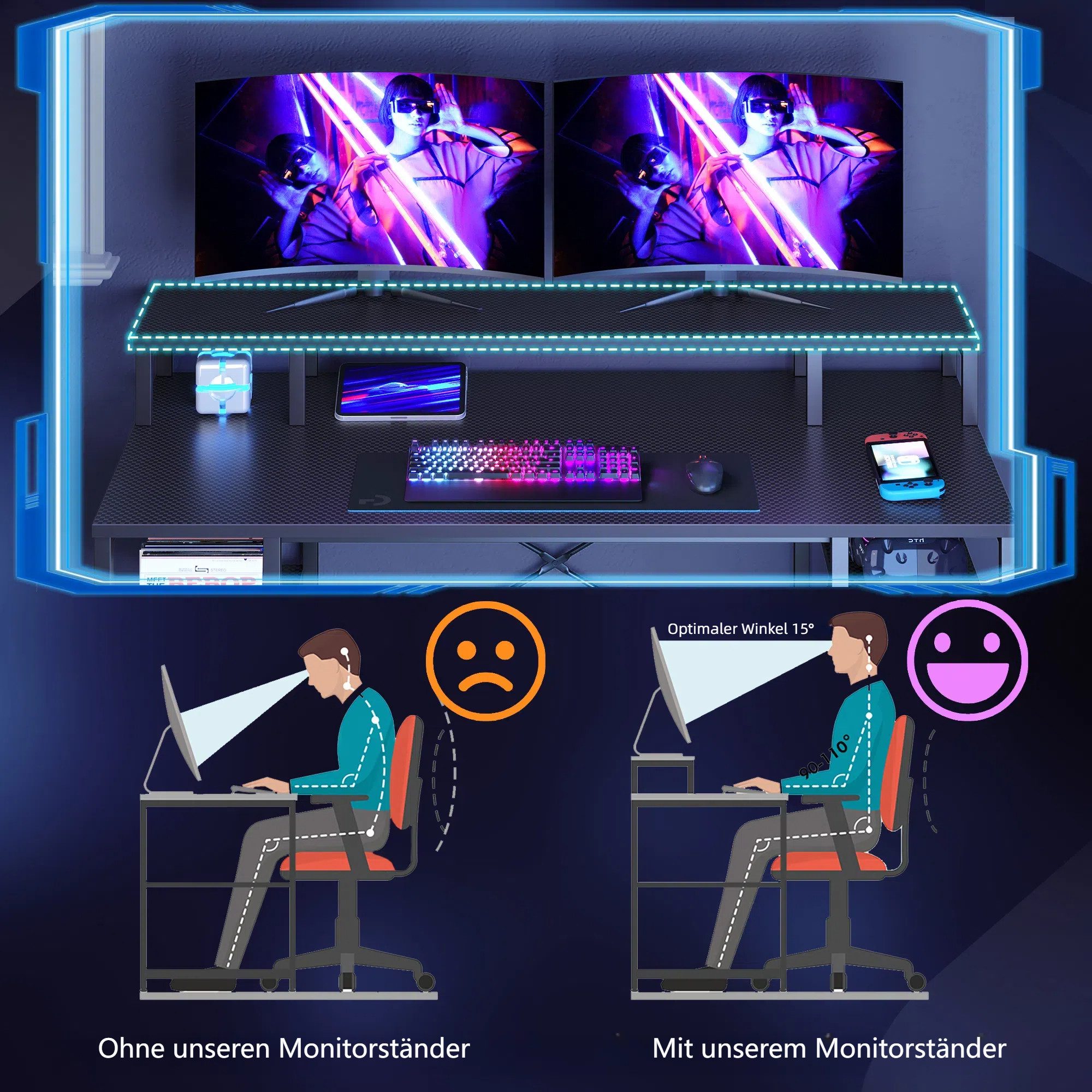 Bestier Schreibtisch Computertisch mit Regal und Monitorständer (140 x60 x günstig online kaufen