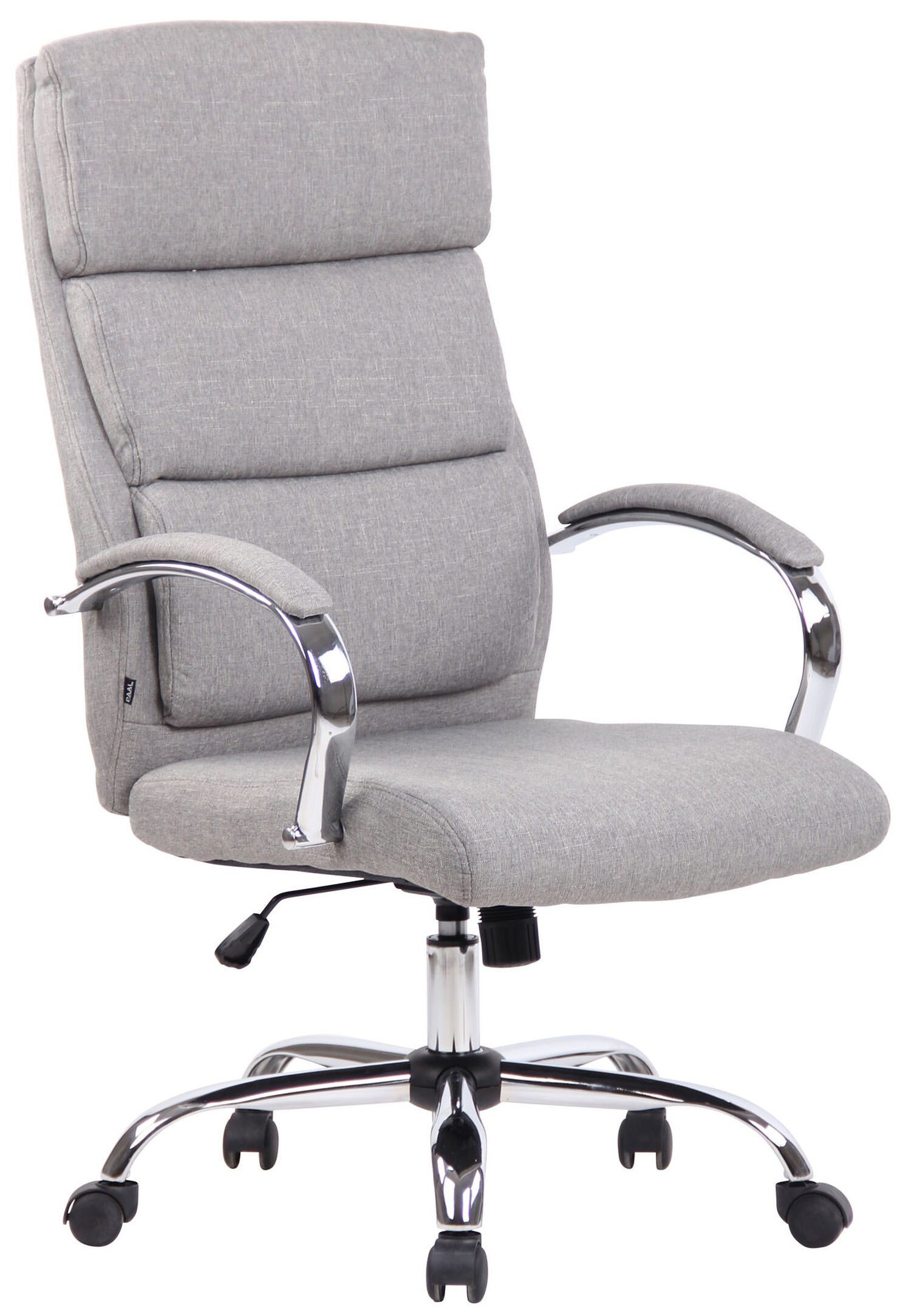 TPFLiving Bürostuhl Bradley mit bequemer ergonomisch geformter Rückenlehne (Schreibtischstuhl, Drehstuhl, Chefsessel, Gamingstuhl), Gestell: Metall chrom - Sitzfläche: Stoff grau