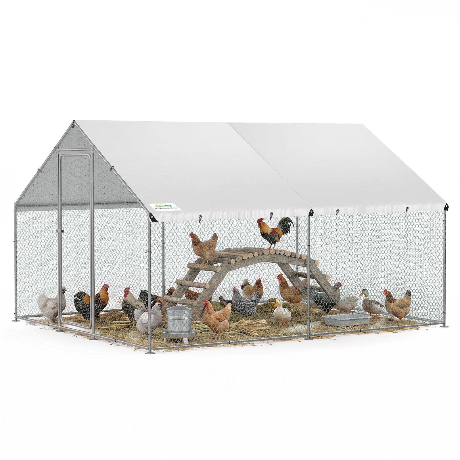 Sekey Hühnerstall Kleintierstall Freilaufgehege XXL Stahl winterfest Hühnerkäfig Voliere, 4x3x2m Hühnerstall für 18-24 Hühner Kleintiere Schloss Freigehege