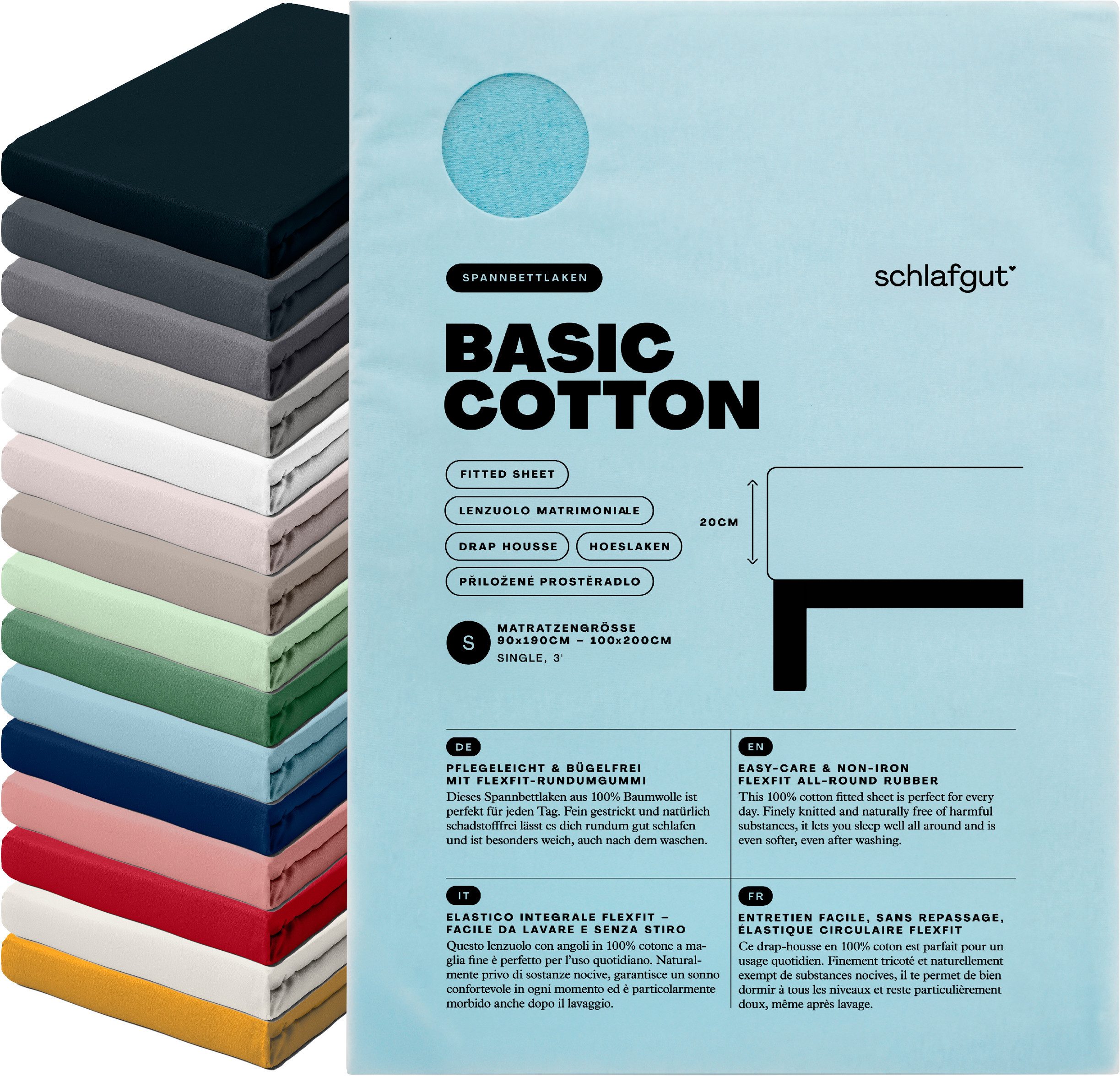 Spannbettlaken Basic Cotton Bettlaken, 160 g/m², 100% Baumwolle, Spannbetttuch