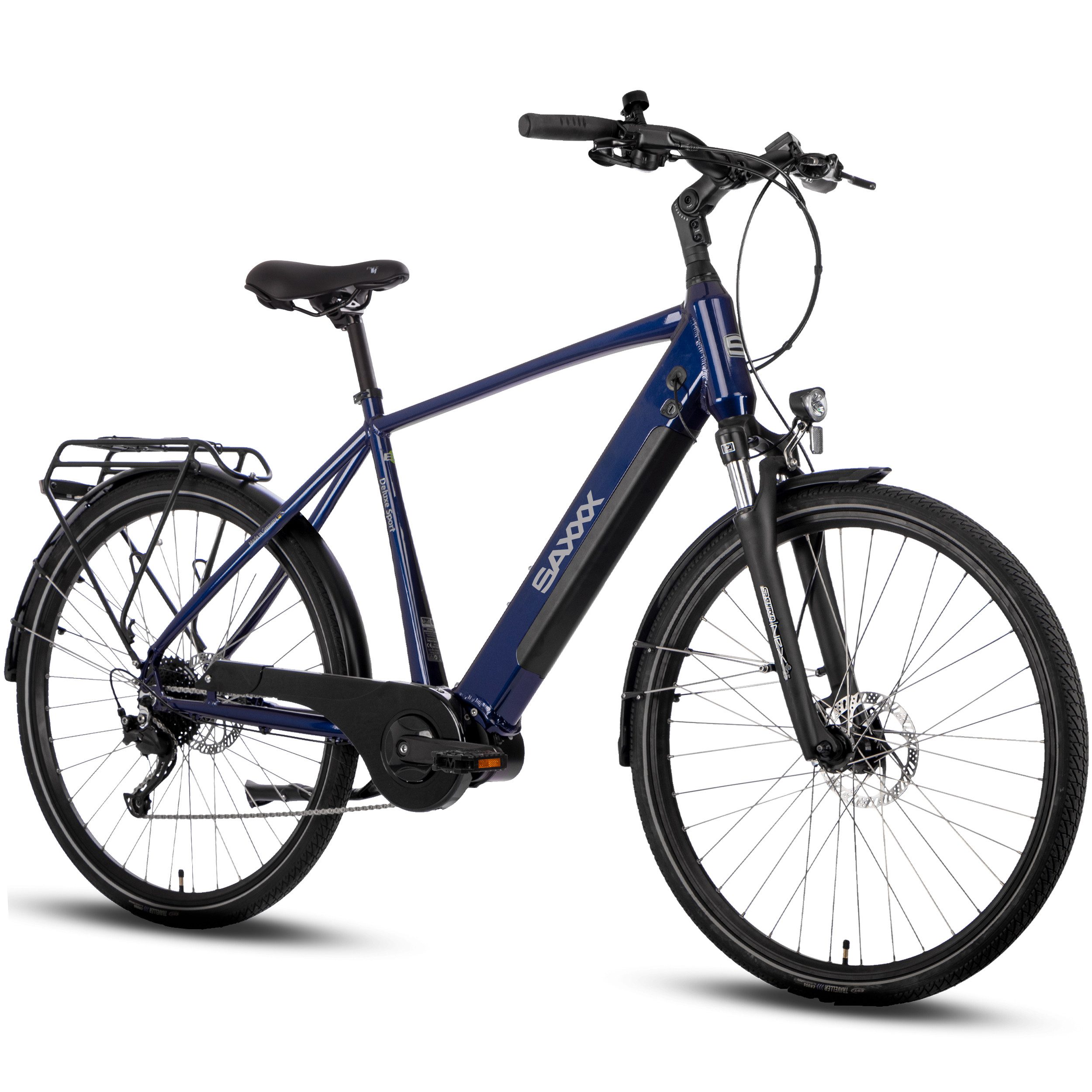 SAXXX E-Bike Cityrad 28 Zoll, 70 Nm Antrieb, Mittelmotor, max. 100km, 95 % vormontiert, 9 Gang SHIMANO Alivio Schaltwerk, Kettenschaltung, Mittelmotor, 418 Wh, (SR Suntour Federgabel, Für Pendelstrecken und Touren), hydr. Bremsen, bis 130kg belastbar, Elektrofahrrad für Damen Herren