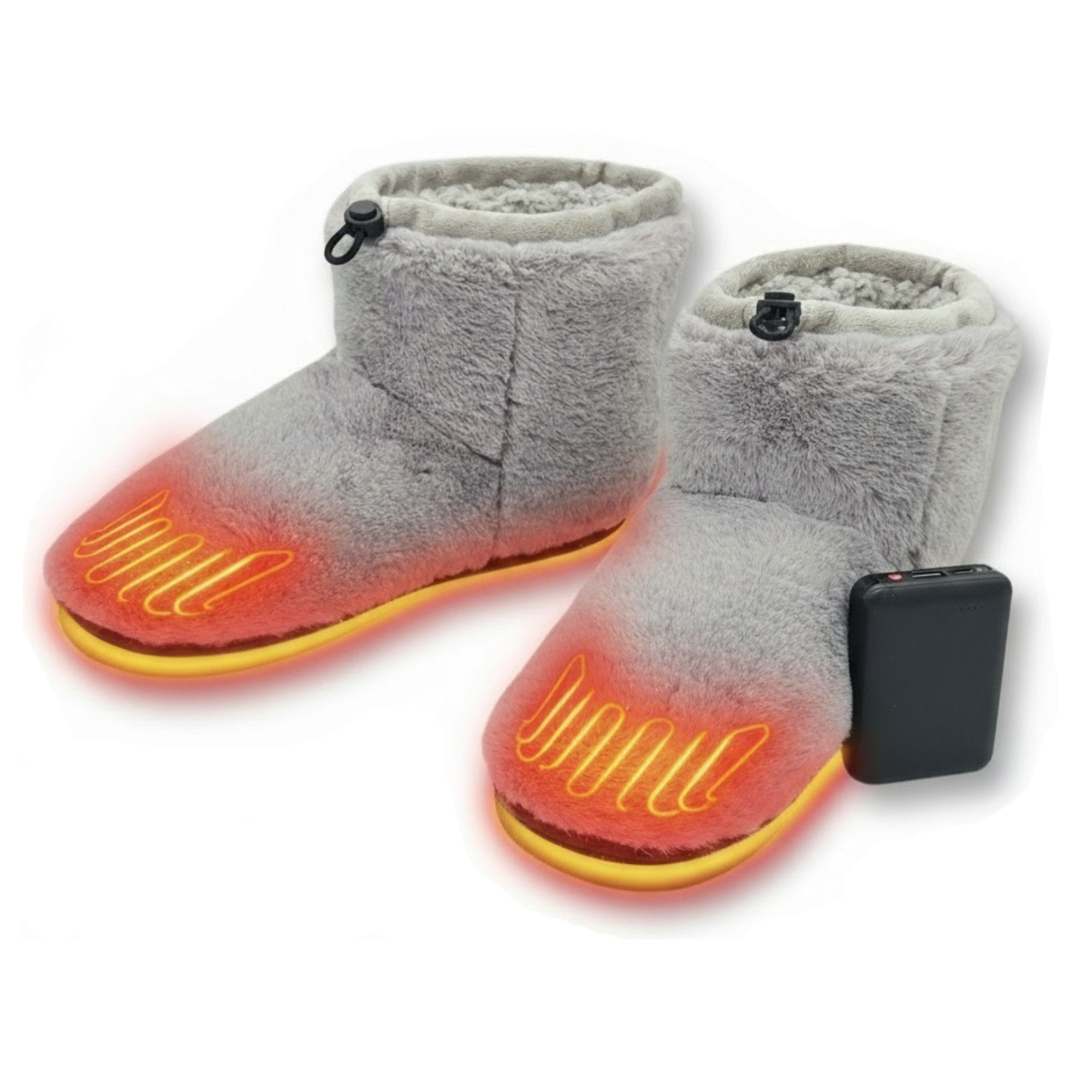 NorthHeat Beheizbare Домашнє взуття Damen, Heizhausschuhe, Plüsch Домашнє взуття (Elektrisch beheizte Pantoffeln mit breiter Passform, inkl. 2x 5.000 mAh Powerbank) – ideal für kalte Füße