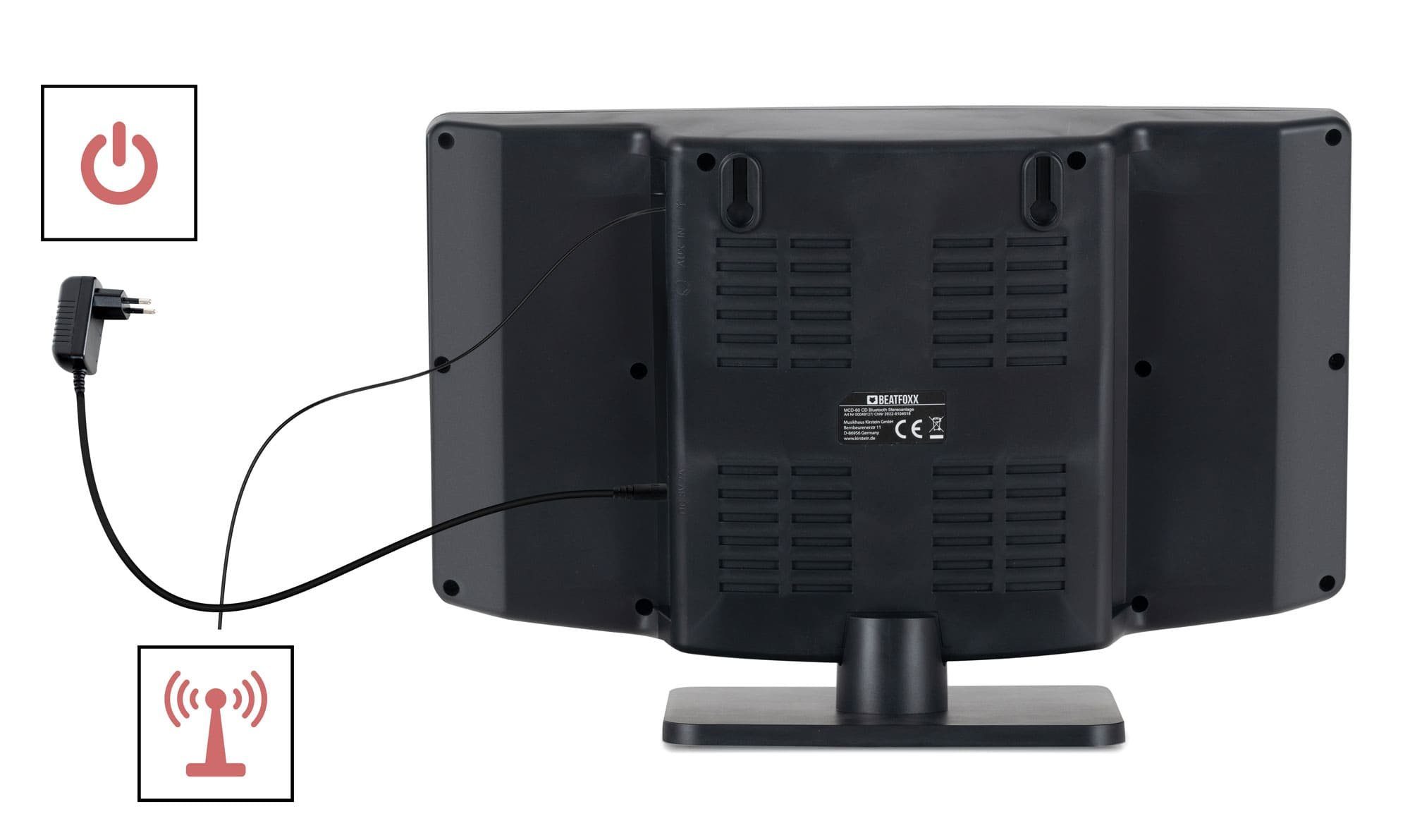 Beatfoxx MCD-60 Vertikal Stereoanlage 6,00 USB-Slot W, mit (UKW/MW-Radio, und Microanlage Bluetooth) CD/MP3-Player