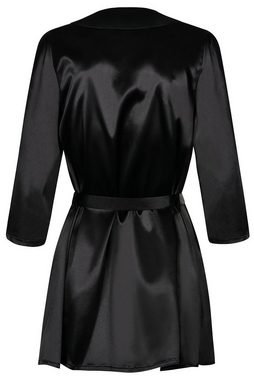 Obsessive Negligé Satin Morgenmantel Satinia schwarz Set mit String Kimono Robe glänzend (2-tlg)