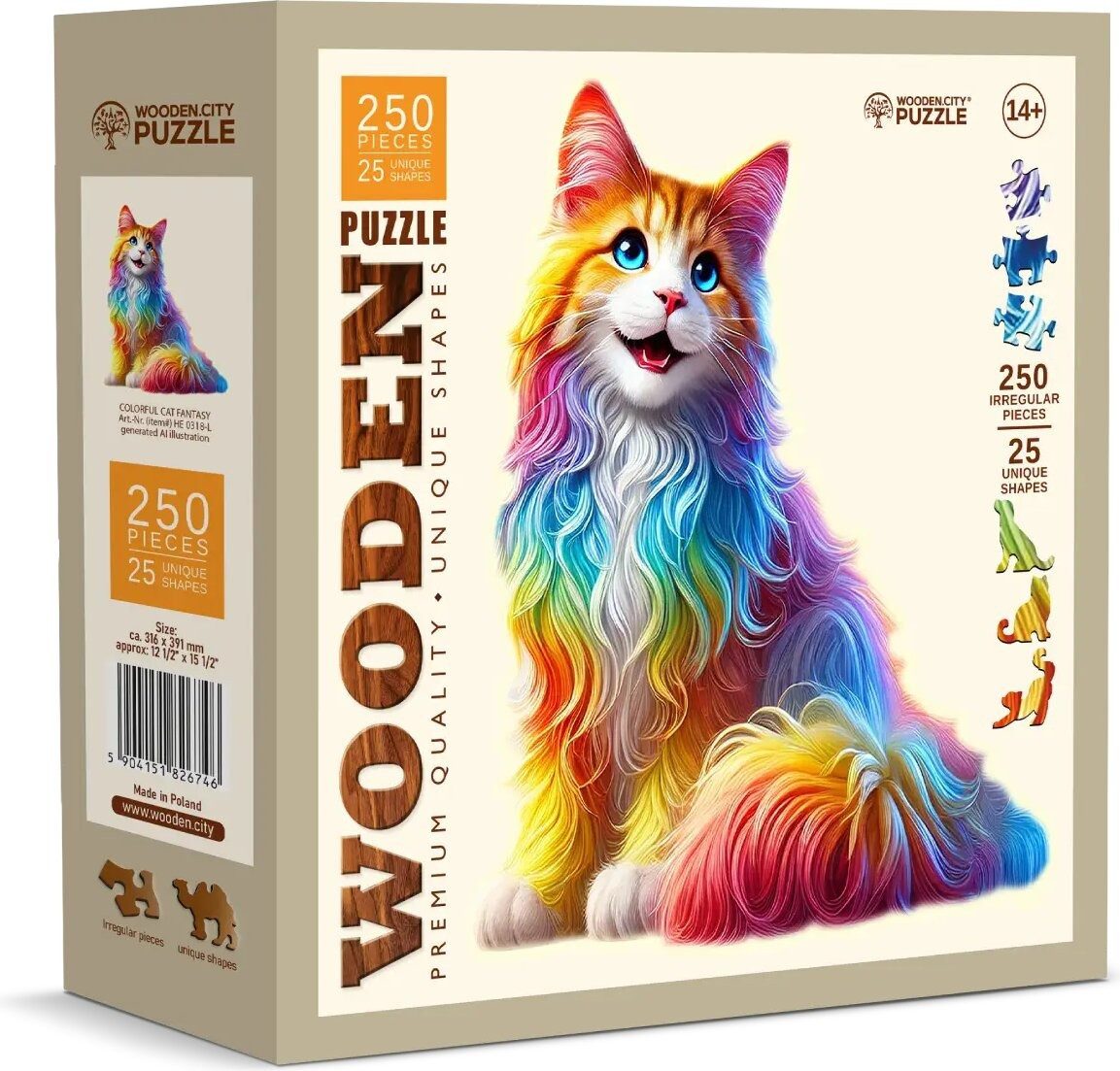 Wooden City Puzzle HOLZSTADT Holzpuzzle Barevn cat 250 Puppen, Puzzleteile