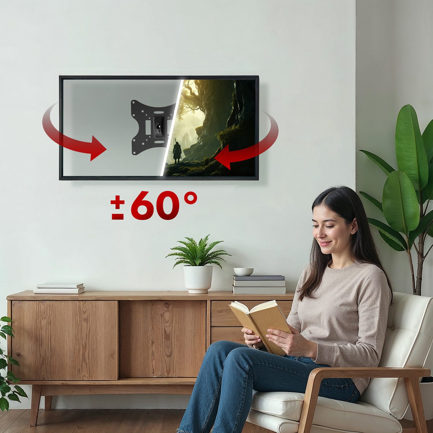 Maclean TV-Wandhalterung MC-501B Multifunktionshalter für TV oder Monitor 23-50", (bis 50,00 Zoll, 1-tlg., Für optimale Betrachtung Neigbar Platzsparend)