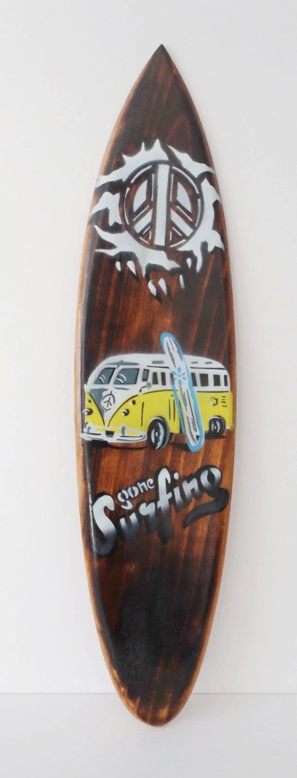 Kaufhaus le petit Wanddekoobjekt Deko Holz Surfboard Surfbrett Wanddeko Wand Surf Brett Board Bus Bully, Schild Dekofigur Dekoskulptur Dekoobjekt aus Holz