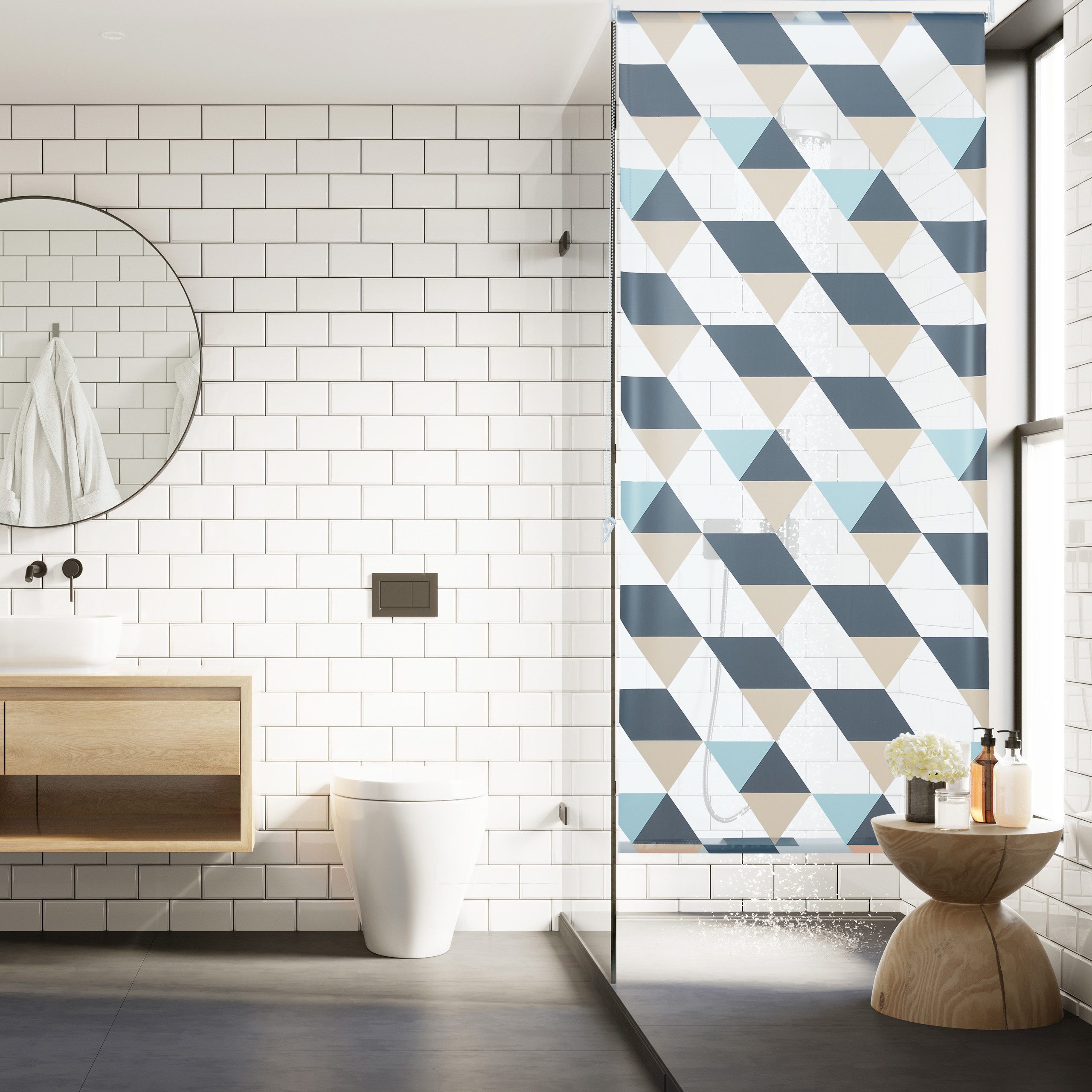 relaxdays Duschrollo mit geometrischem Design Breite 120 cm (1-tlg), 120x240cm – Bild 3 von 5