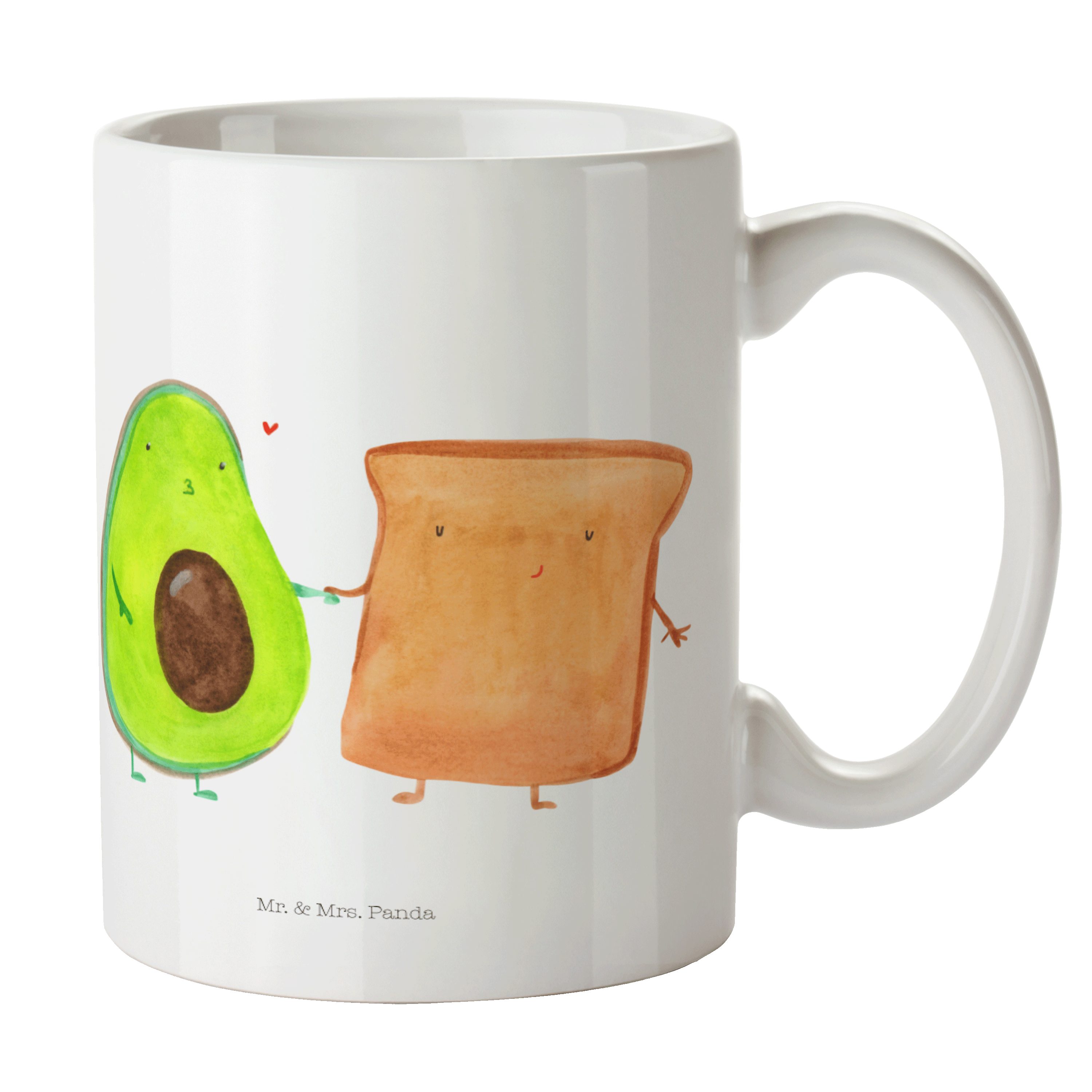 Mr. & Mrs. Panda Tasse Avocado + Toast - Weiß - Geschenk, Vegan, Verlobt, verliebt, Jahresta, Keramik
