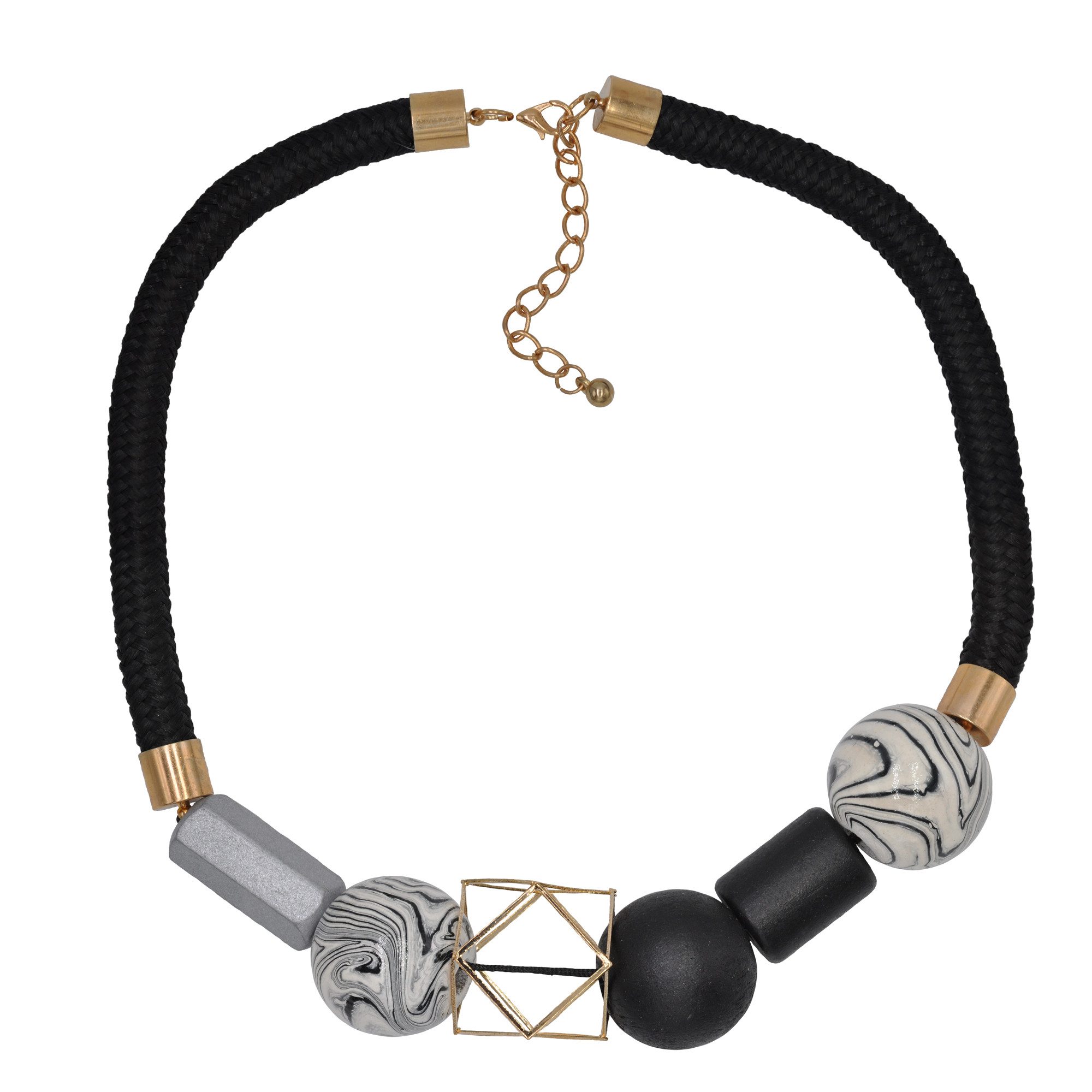 Steuer Collierkettchen mit Zierde in schwarz/gold/weiß und silber