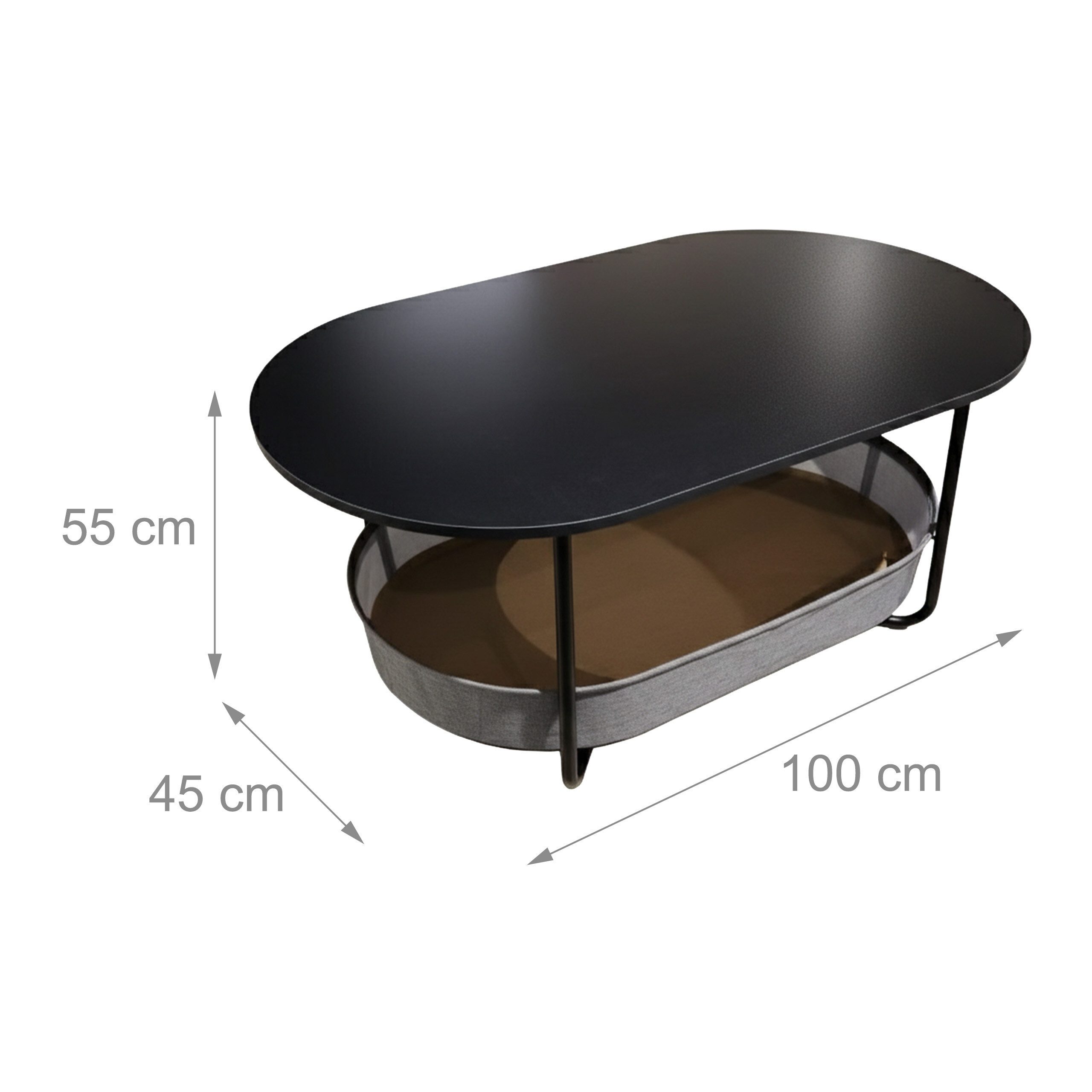 relaxdays Couchtisch Ovaler Couchtisch mit Stauraum (1-St), Schwarz-Dunkelgrau – Bild 4 von 5