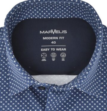 MARVELIS Businesshemd Jerseyhemd - Modern Fit - ELA - Einfarbig - Dunkelblau