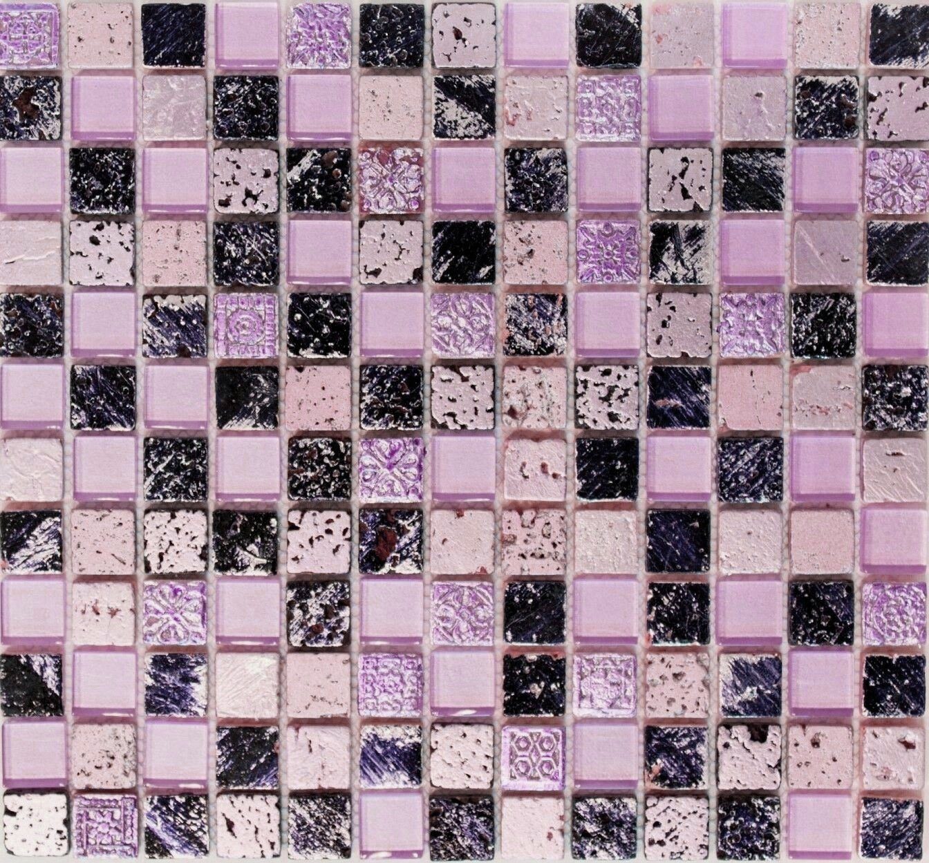 Mosani Mosaikfliesen Kunststein Rustikal Mosaikfliese Glasmosaik Resin pink rose