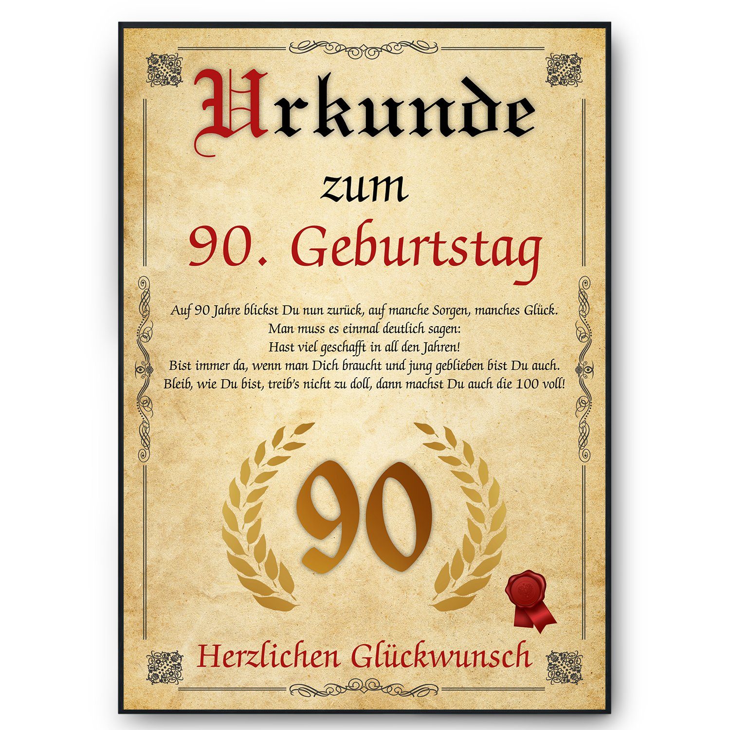 Tigerlino Poster Urkunde zum Geburtstag Mann Frau Geburtstagsgeschenk Geburtstagskarte, 90. Geburtstag Jahrgang 1934, Geburtstagsurkunde