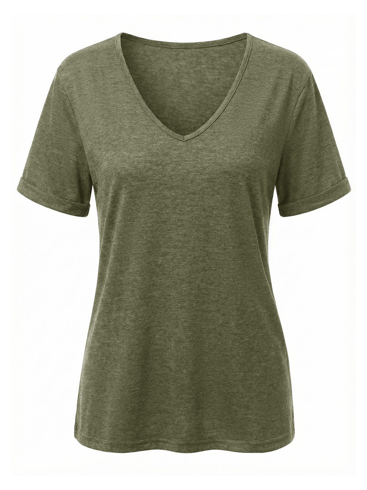 Imily Bela T-Shirt Damen Modische Kurzarmtops mit tiefem V-Ausschnitt (Packung, 1-tlg., 1per-Pack) einfarbig