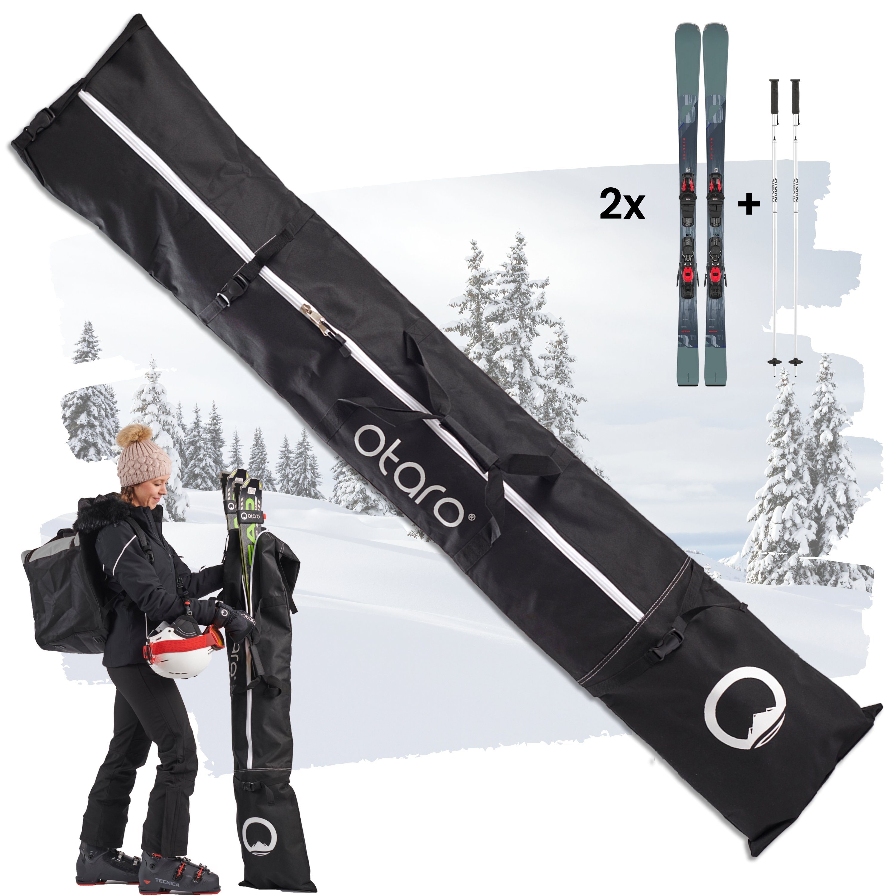 & Ski Skifahren/Langlauf) Stöcke, Paar für Ski mit Perfekt längenverstellbar, Skitasche Otaro 2 Skitasche Rolltop Schultergurt Paar durchdacht, (Schutz oder 2 Skisack umhängen, (Schwarz) zum 1 Für Für für