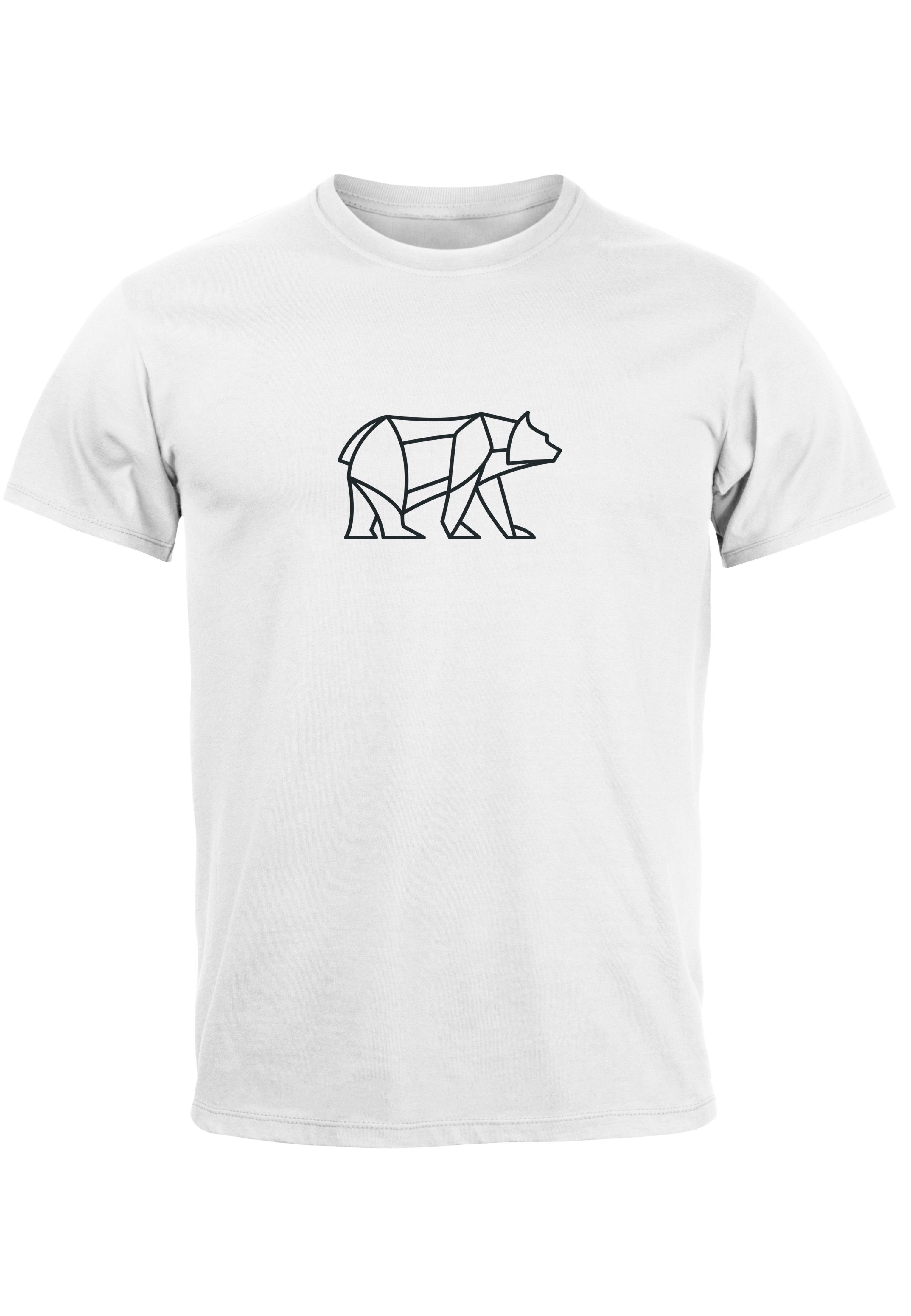 2 weiß Print Print-Shirt Outdoor Print Herren Neverless Bear T-Shirt Fashion Design Bär Tiermotiv Polygon mit Polygon