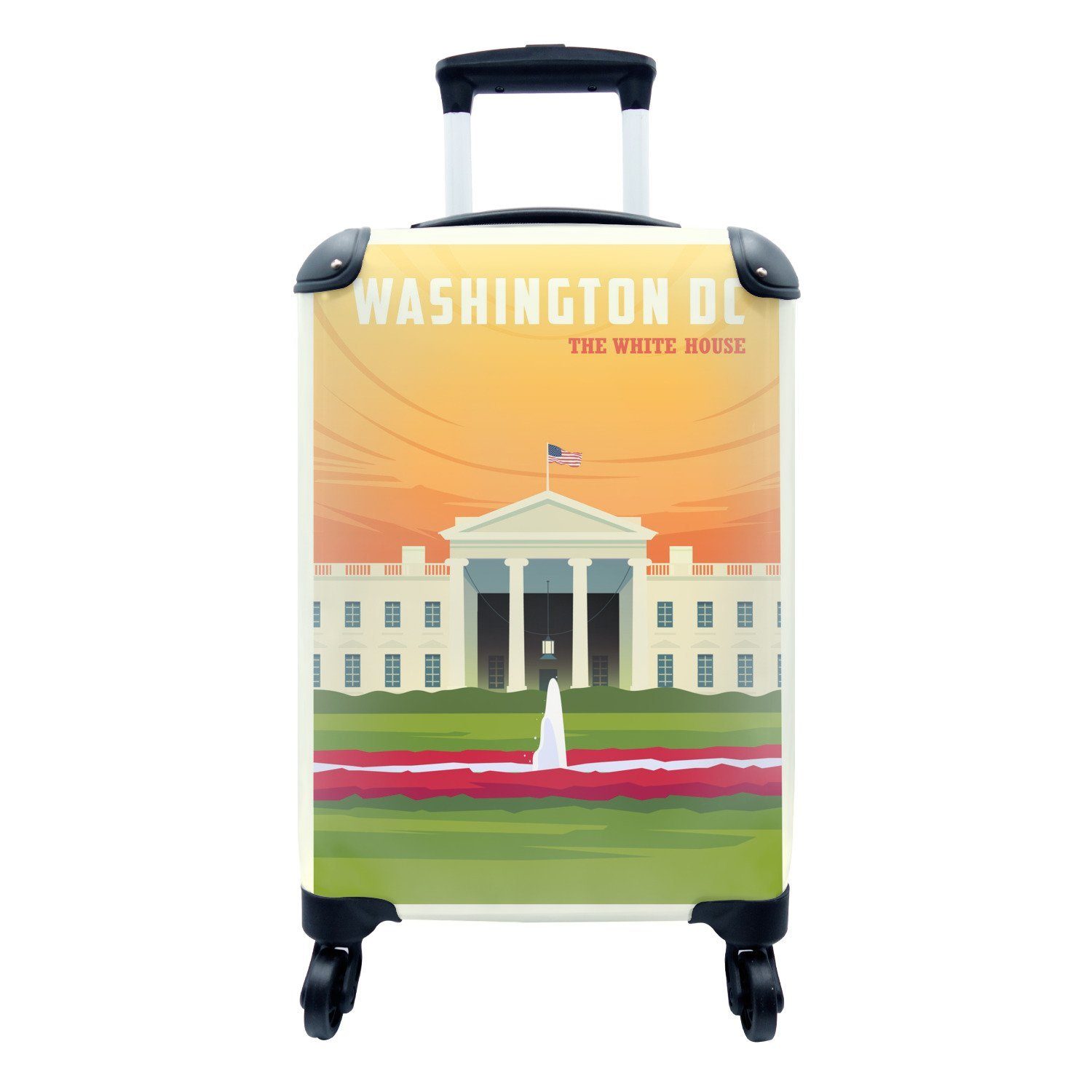 MuchoWow Handgepäckkoffer Illustration des Weißen Hauses in Washington DC, 4 Rollen, Reisetasche mit rollen, Handgepäck für Ferien, Trolley, Reisekoffer