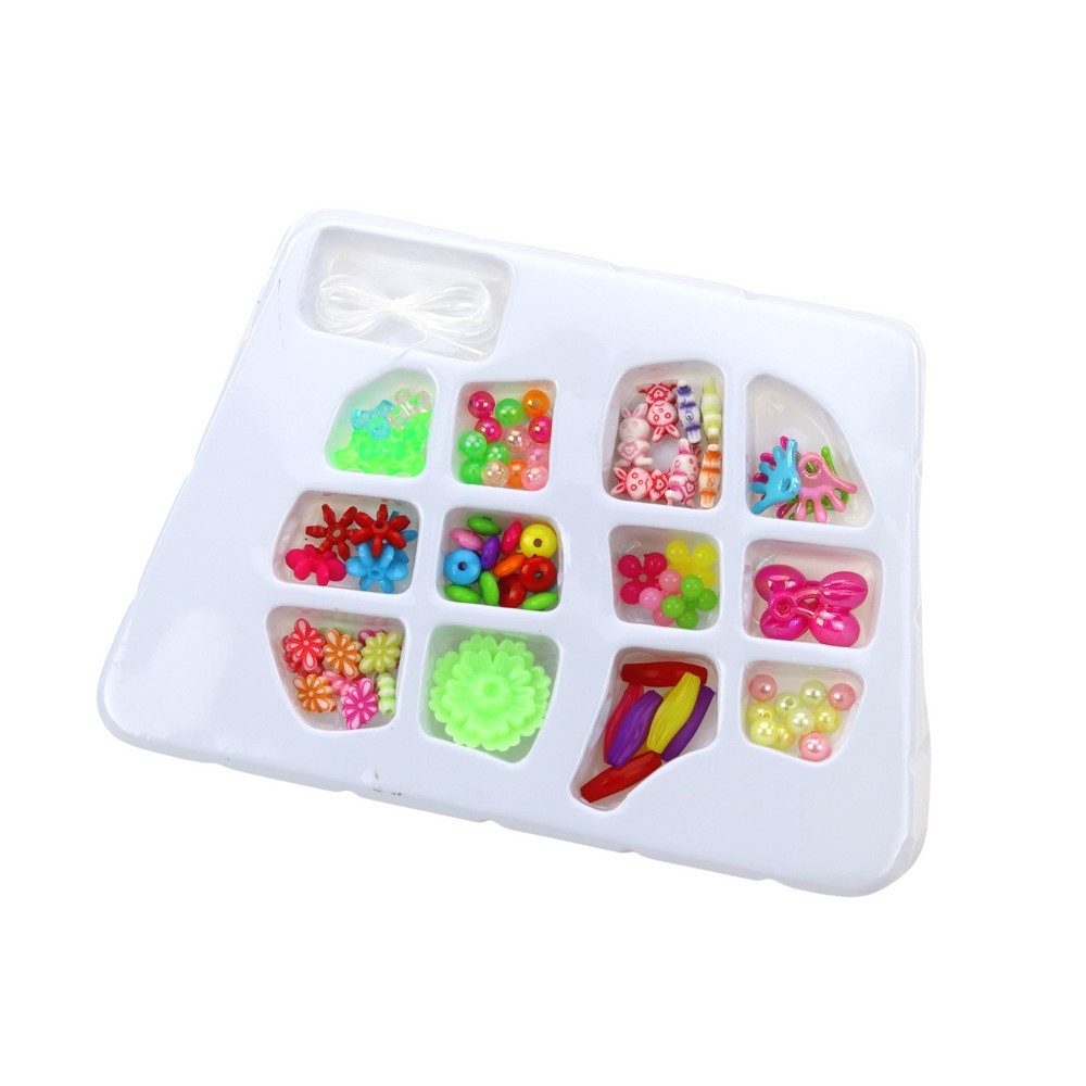 LEAN TOYS Bastelperlen Schmuckperlen Fädelperlen Kinderschmuck, (Spar-Set 1-tlg), Perlen in vielen Formen, Sortierbox, Schnur, ab 3 Jahren