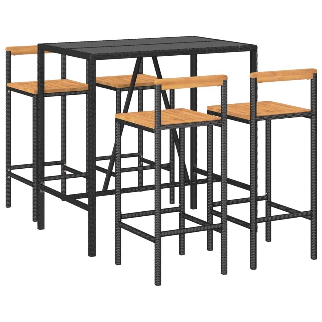 vidaXL Gartenlounge-Set 5-tlg. Gartenbar-Set Schwarz Poly Rattan & Massivholz, (4-tlg)