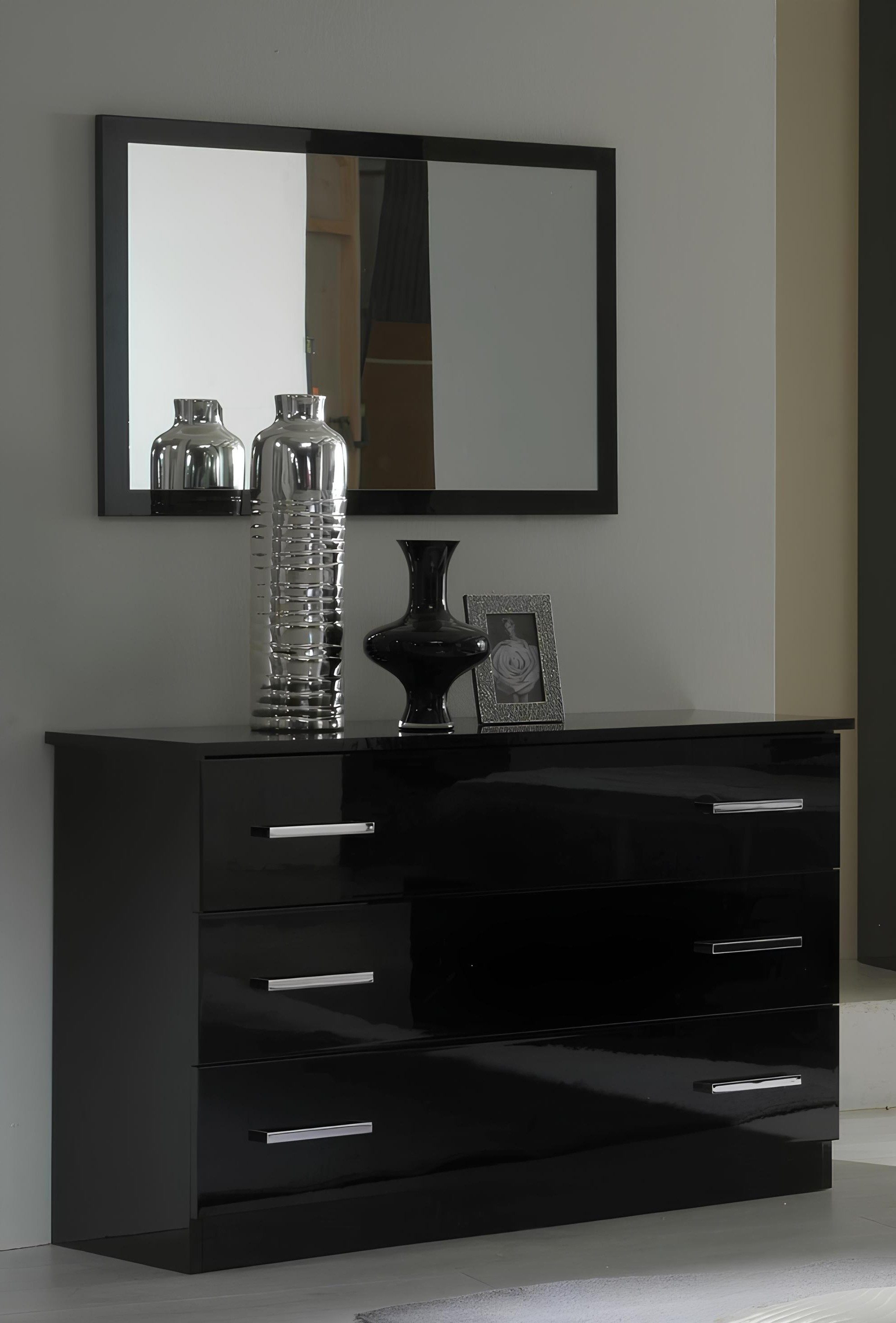 Xlmoebel Kommode Hochglanz Schminktisch Set mit Spiegel und Hocker für Schlafzimme, Made in Europa