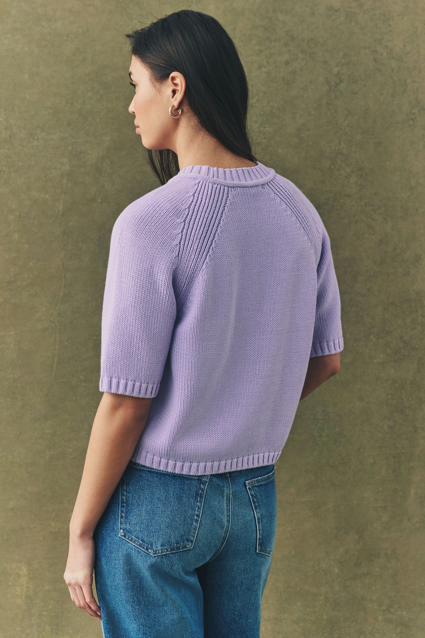 Next T-Shirt Kurzärmeliges Strickoberteil aus 100 % Baumwolle (1-tlg) günstig online kaufen