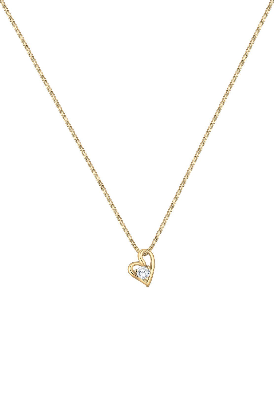 Elli Premium Kette mit Anhänger Herz Zirkonia Weiß 585 Gelbgold, Herz günstig online kaufen