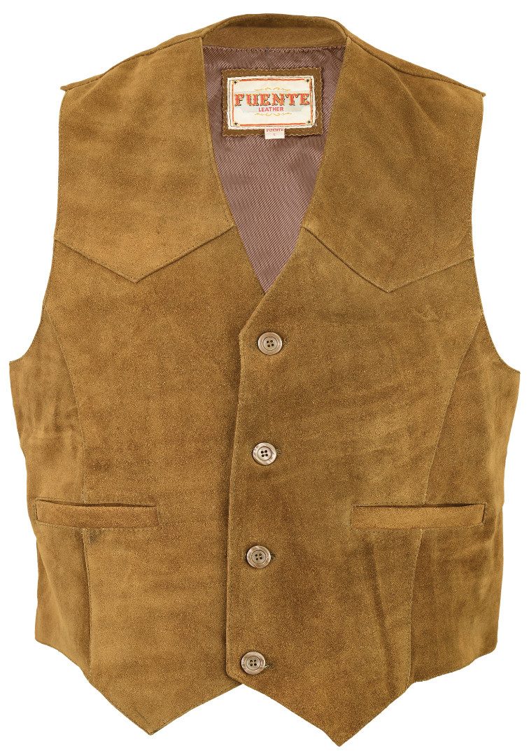 Fuente Leather Wears Lederweste Hochwertige Herren Lederweste aus Veloursleder, braun, Camel