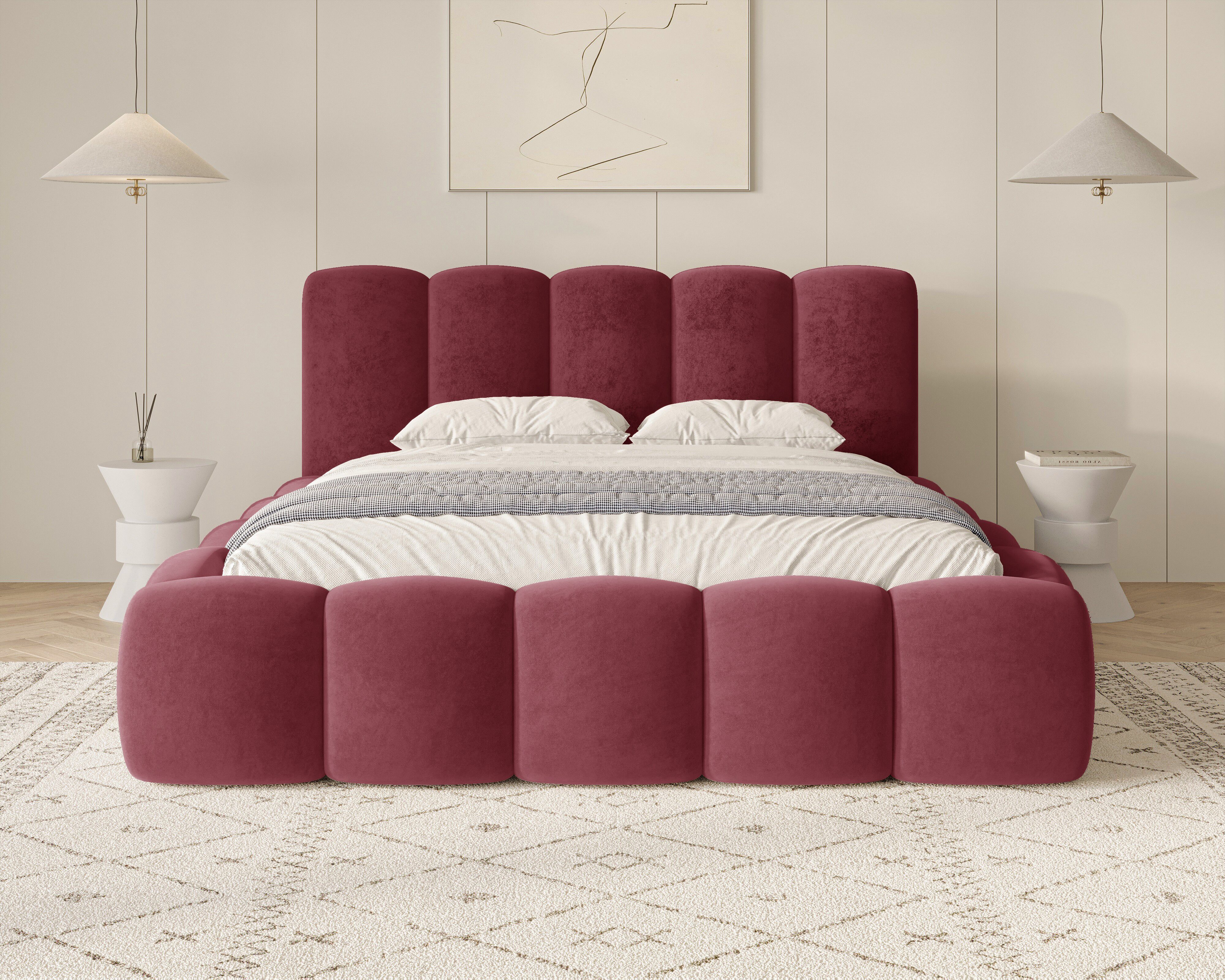 MOEBLO Polsterbett BUBBLE 18 (Polsterbett Bubble mit Bettkasten und Lattenrost aus Samt Velvet Velour Wolkenbett - Polsterbett 160), Maße (B x H x T): 163/183/203 x 100 x 220 cm